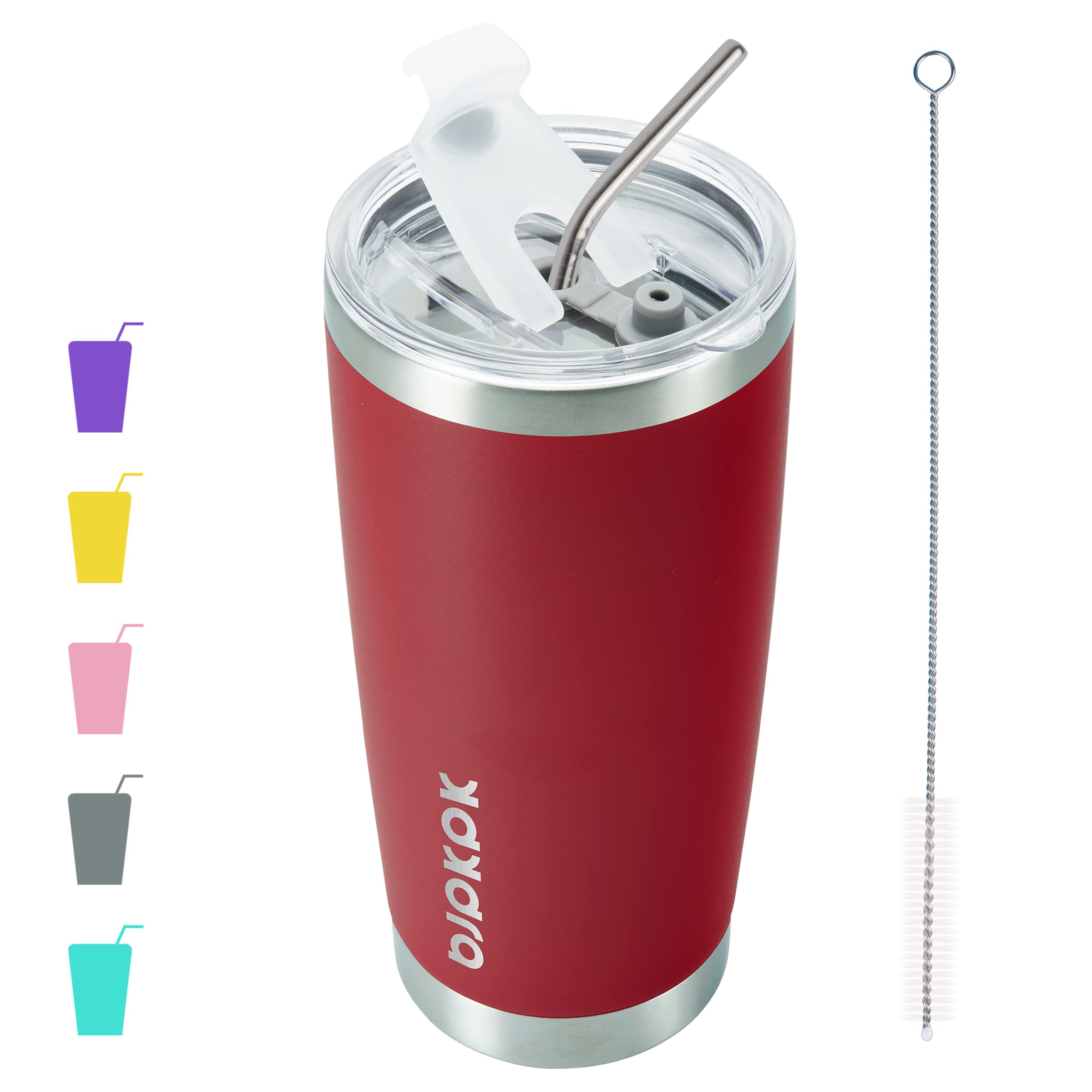 20 oz Insulated Stainless Steel Tumbler with Lid & Straw - Vacuum Sealed Hot Cold Coffee Travel Mug, Red - Perfect for Office, Gym, Hiking & Outdoor Activities