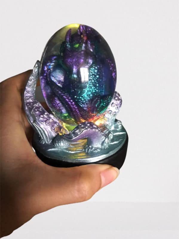 2022 New Luminous Orange Dragon Egg with Octopus Holder - Transparent Epoxy Crystal Embryo Statue, Glow in The Dark Desktop Decor for Fantasy Lovers, Gift for Collectors & Home Office Display