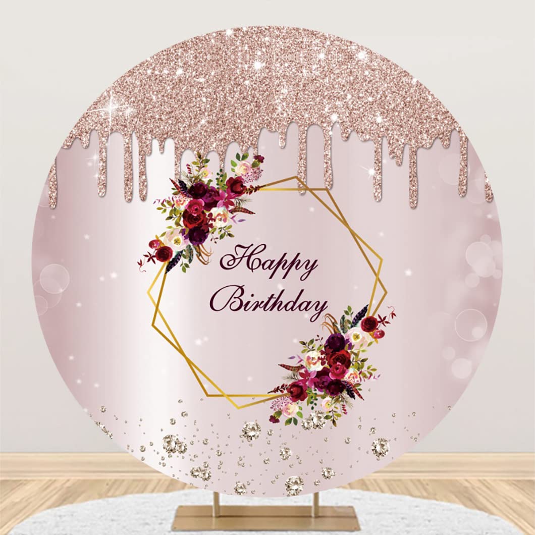 3x3ft Rose Gold Floral Glitter Diamond Photography Backdrop - Pink Birthday Party Decor for Girls & Women | Photo Booth, Portrait Studio, Baby Shower, Bridal Shower Background