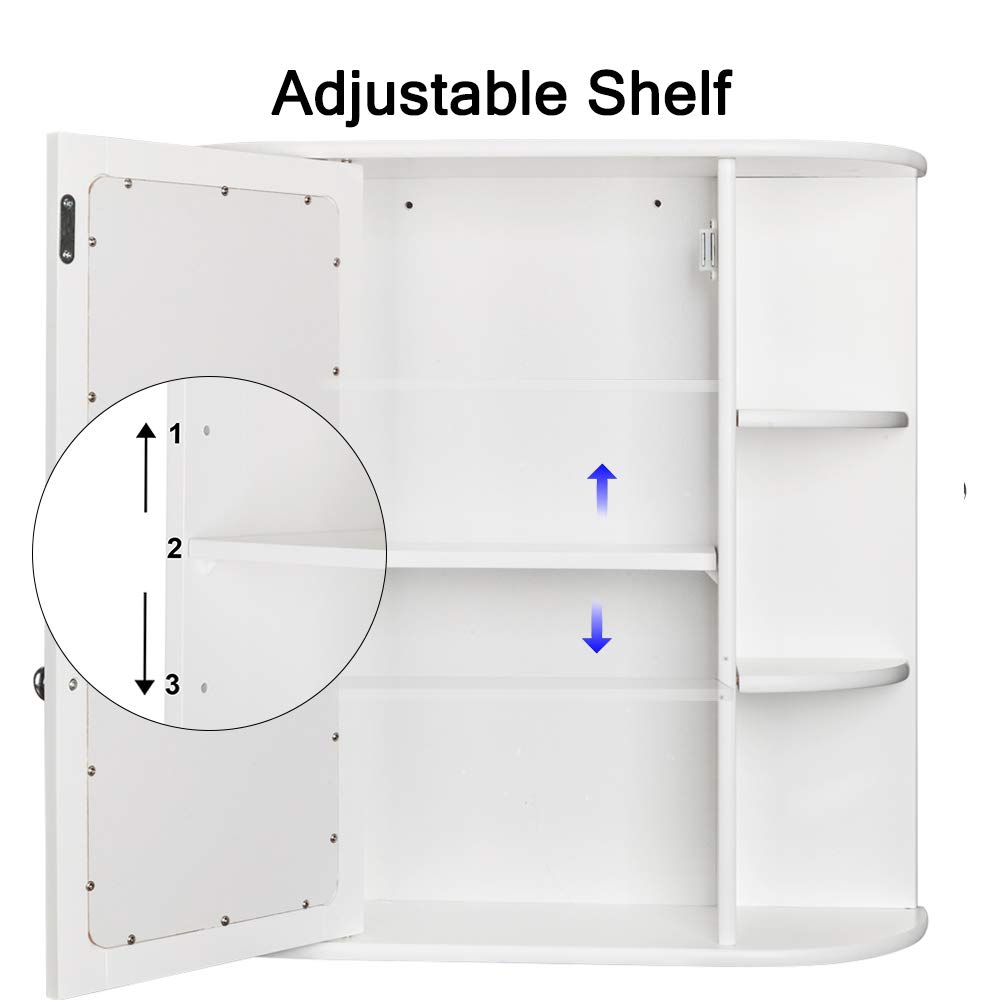 **Wall Mounted Bathroom Medicine Cabinet with Mirror - Adjustable Shelf, Single Door & 3 Open Compartments - Space Saving Storage for Toiletries, Cosmetics & Essentials**    *(Perfect for Small Bathrooms, Apartments & Vanities - Organize Makeup, Skincare & First Aid Supplies)*