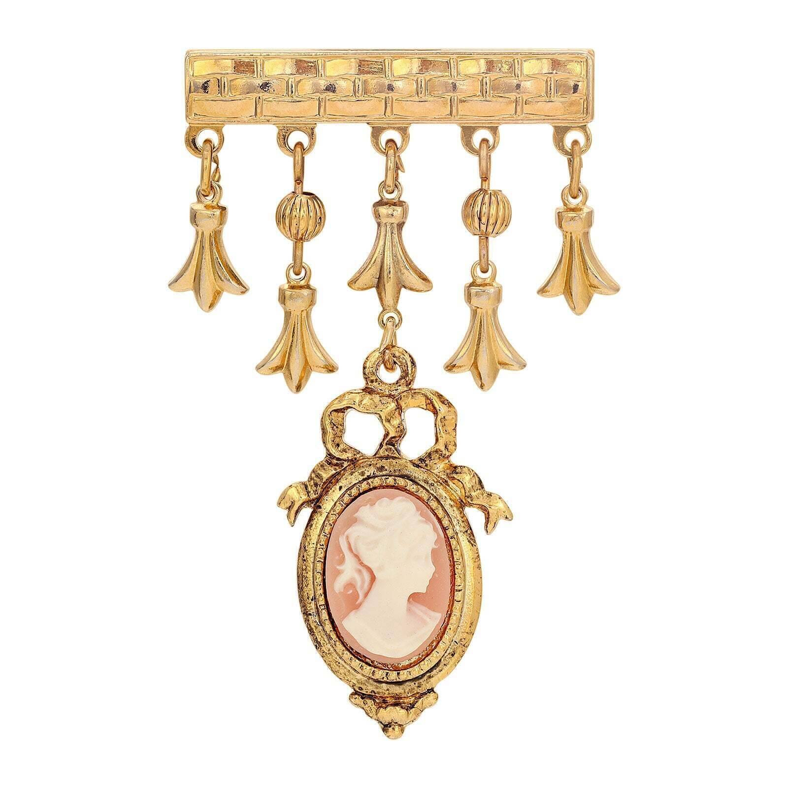 Vintage 1928 Pink Cameo Bar Pin - Elegant Dangling Charm Jewelry for Women, Perfect for Weddings, Parties & Special Occasions