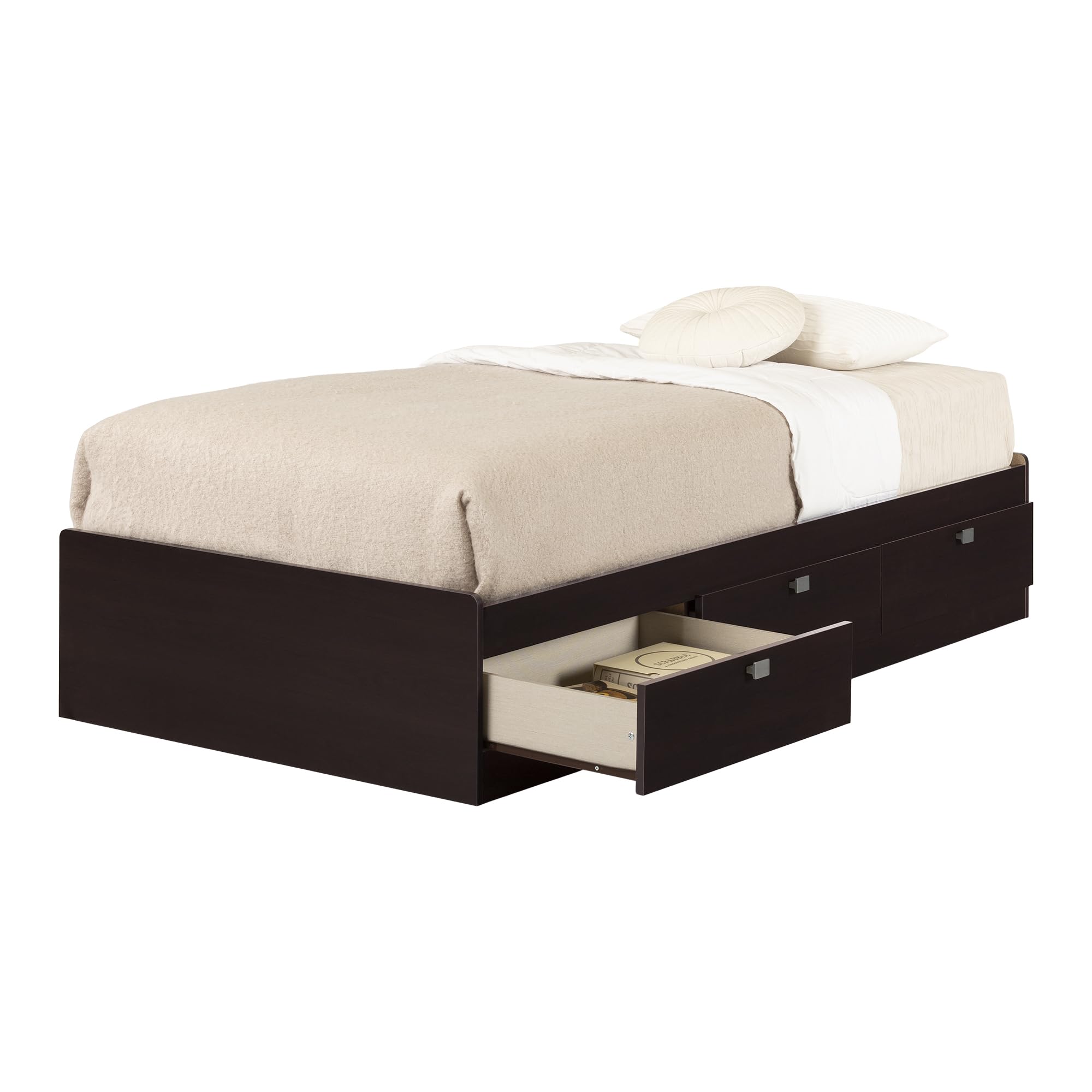 South Shore Spark Mates Twin Size Bed Frame with Storage Drawers in Chocolate Finish - Perfect for Kids' Bedroom, Guest Room or Small Space Organization