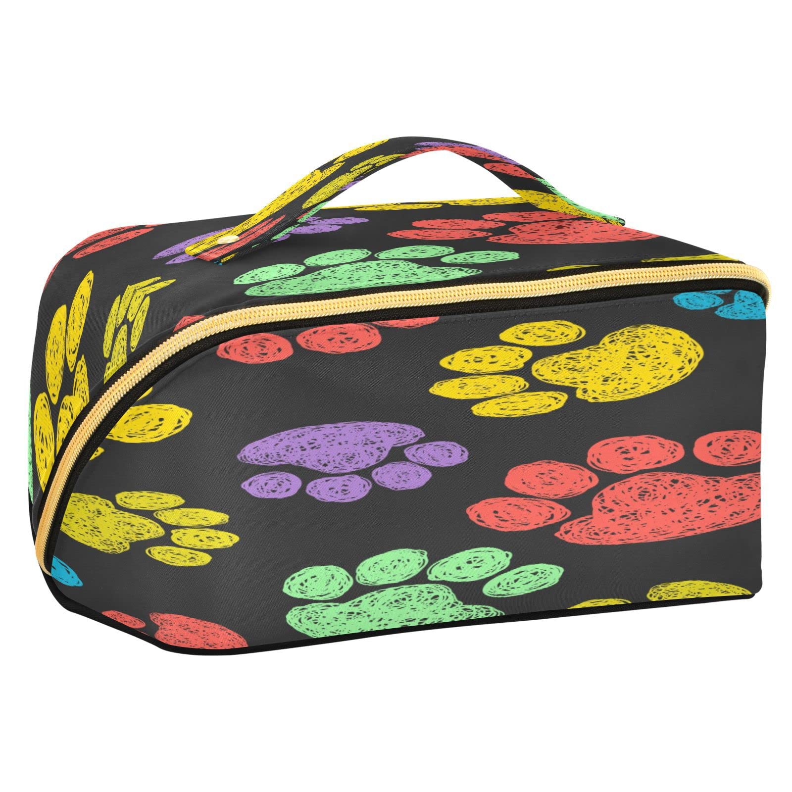 Rhombus Cosmetic Bag with Colorful Dog Paws Print - Large Capacity Travel Makeup Organizer for Women | Portable Toiletry Bag with Handle | Perfect for Travel, Gym, Beach & Daily Storage