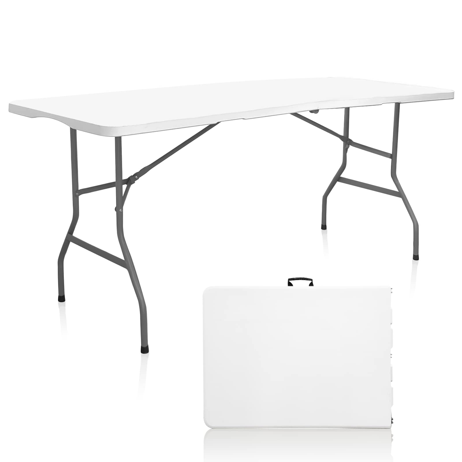 6 FT Plastic Folding Table - Portable Lightweight Granite White Table for Dining, Parties, Picnics & Camping | Indoor & Outdoor Use for Home, Office & Events
