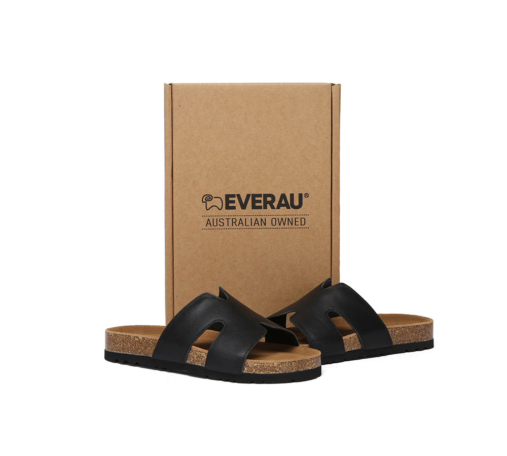 EVERAU® Women's Leather Slides - Comfortable Flat Sandals for Casual Wear, Home & Beach