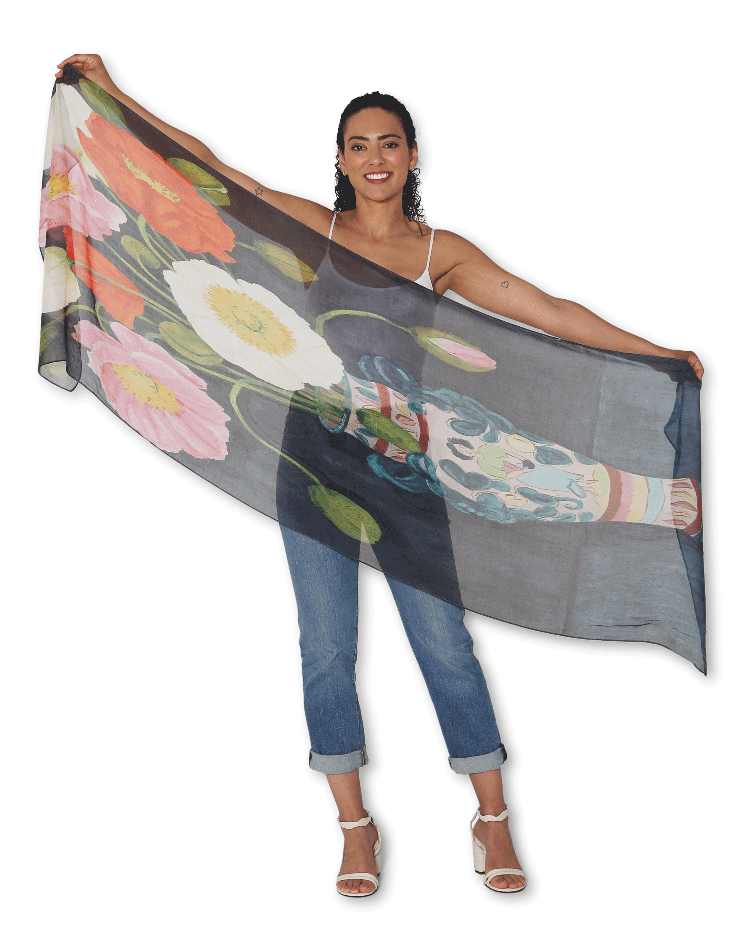 The Artists Label Scarf Iceland Poppies - Lightweight Floral Print Fashion Scarf for Women - Perfect for Spring Outfits, Office Wear & Travel Accessories