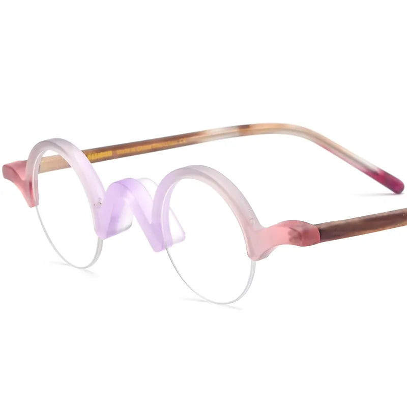 CCspace Unisex Semi-Rim Round Acetate Eyeglasses 56883 - Lightweight & Durable Frame for Men & Women - Perfect for Reading, Work & Everyday Wear