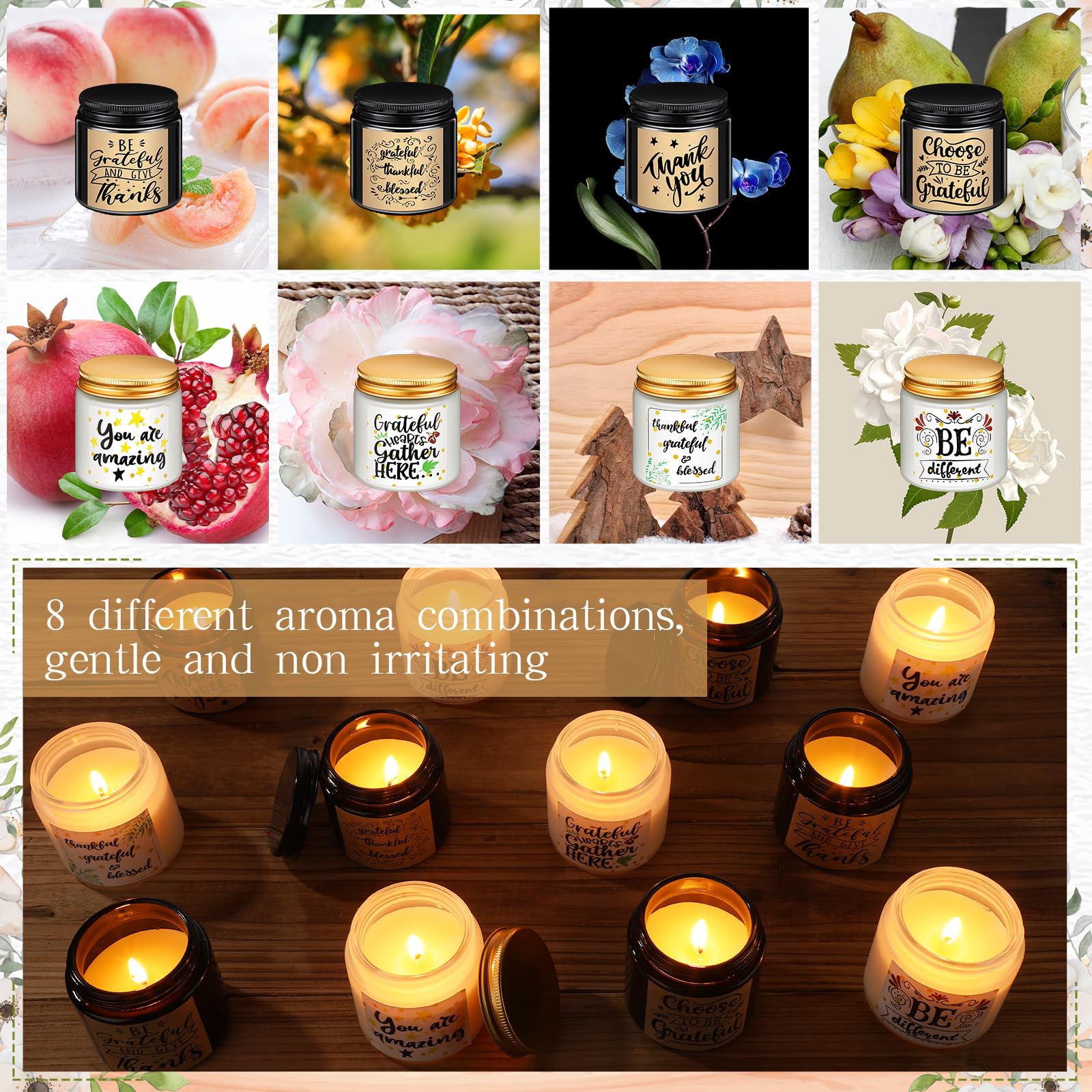 24-Pack MTLEE Scented Soy Wax Candles in Amber & White - 8 Fragrant Varieties for Baby Showers, Birthdays, Weddings - Perfect Thank You Gifts for Mom, Teacher, Coworker, Nurse & Employee Appreciation | Home Decor & Relaxation Aromatherapy