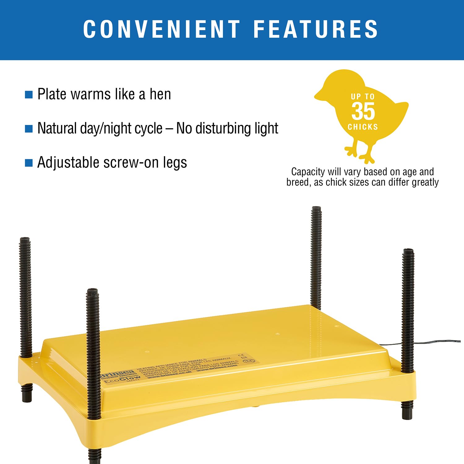 Brinsea Ecoglow Safety 1200 Adjustable Chick Brooder Plate - 18W Poultry Heater for 35 Chicks or Ducklings, Height & Angle Adjustment, Safety Indicator - Perfect for Chicken Coops, Backyard Farms & Hatching Eggs