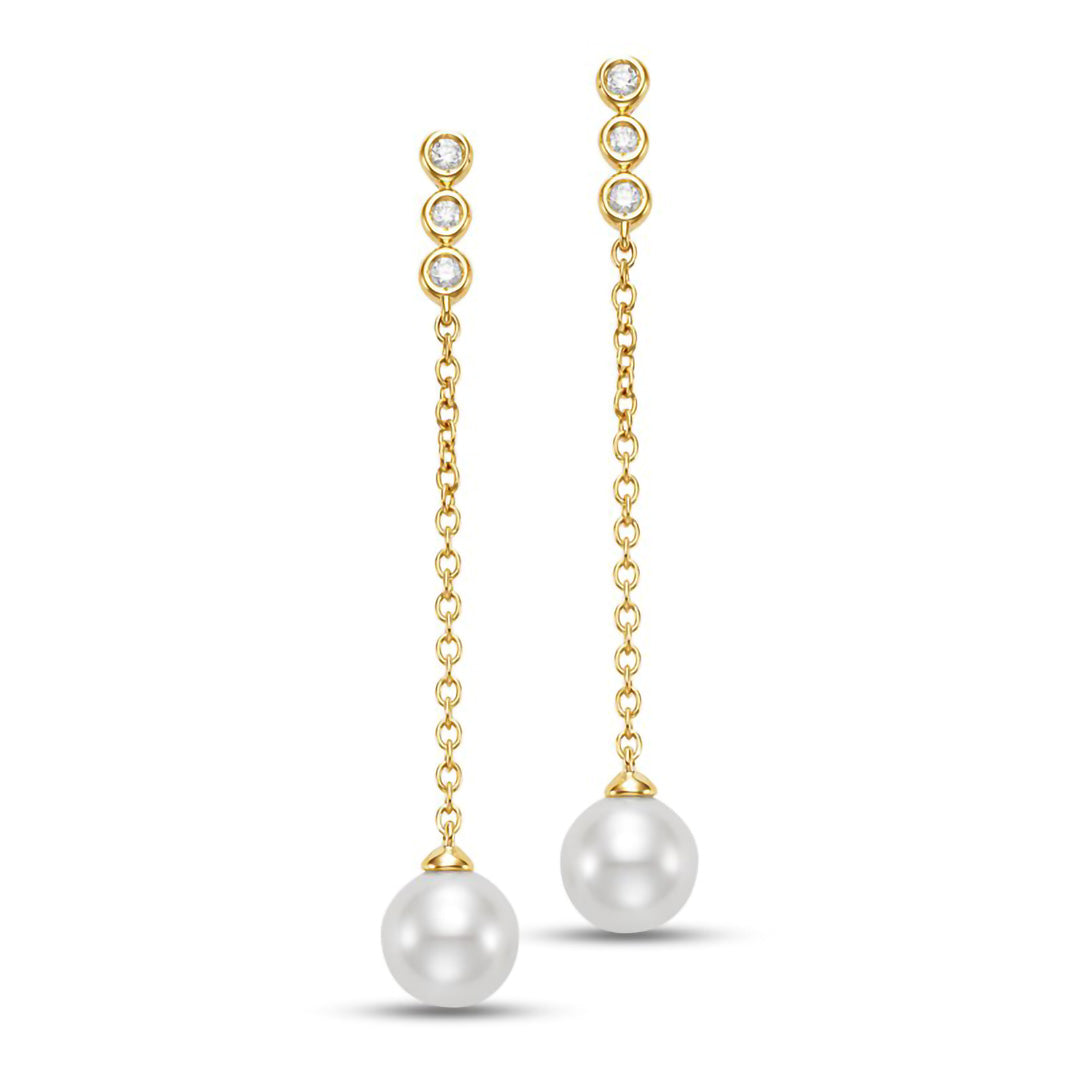 Exquisite Triple Diamond & Pearl Drop Earrings for Women – Elegant Dangle Jewelry for Weddings, Parties & Special Occasions