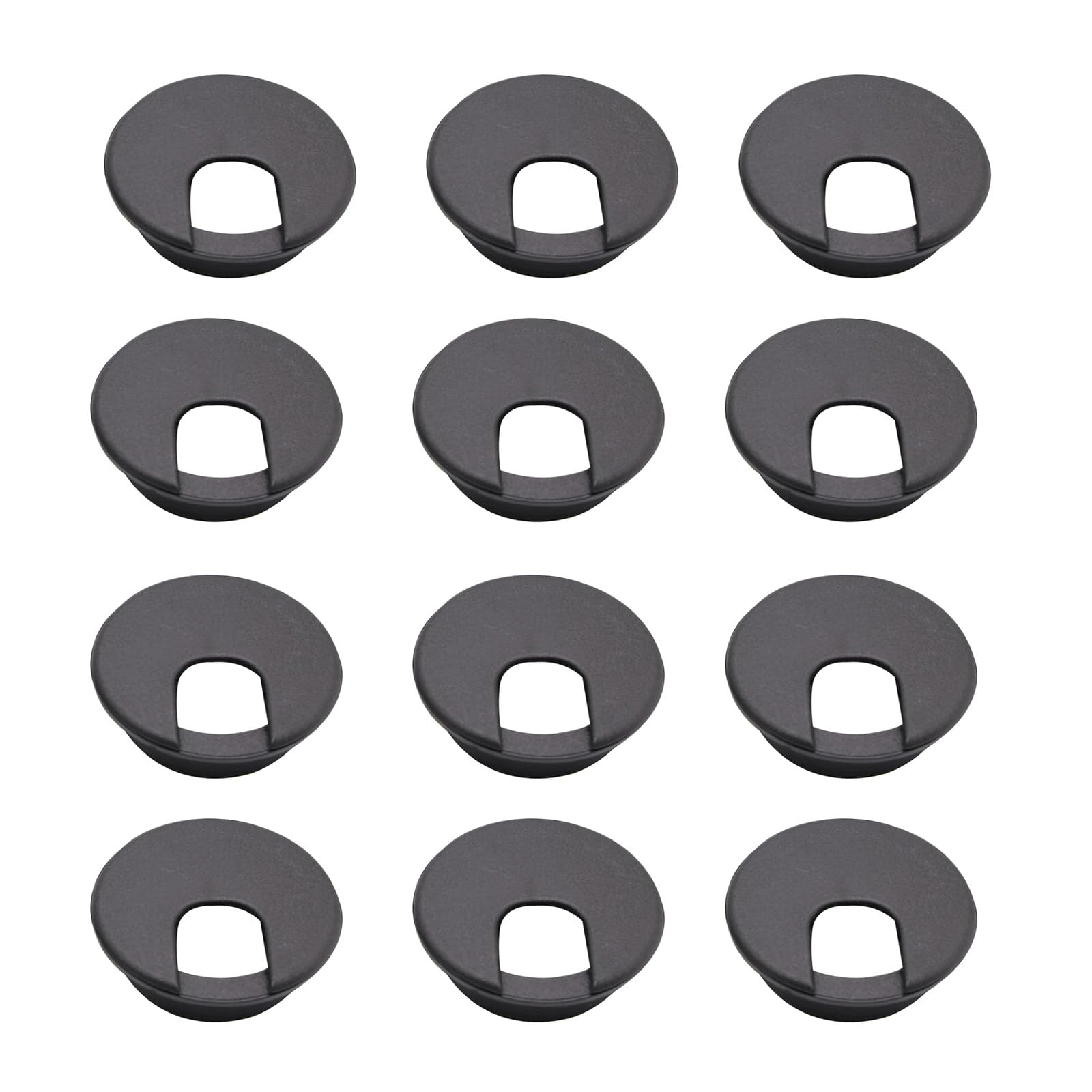 2 Inch Black Desk Grommet - 12 Pack Cable Hole Covers for Desk & Wall, Plastic Cord Organizer for Computer Wires, Office & Home Use