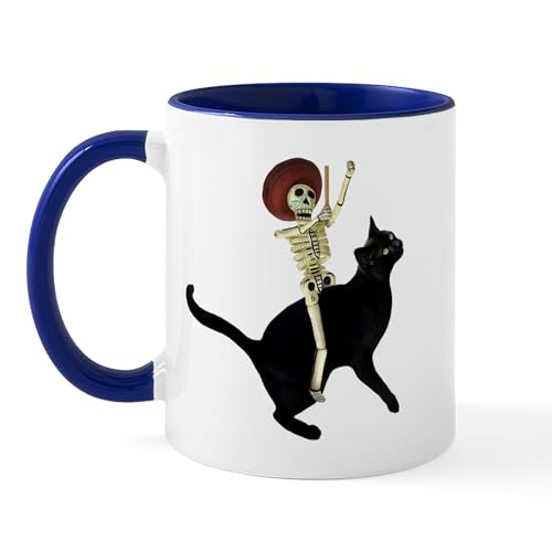 White/Navy Inside - Skeleton On Cat Mug