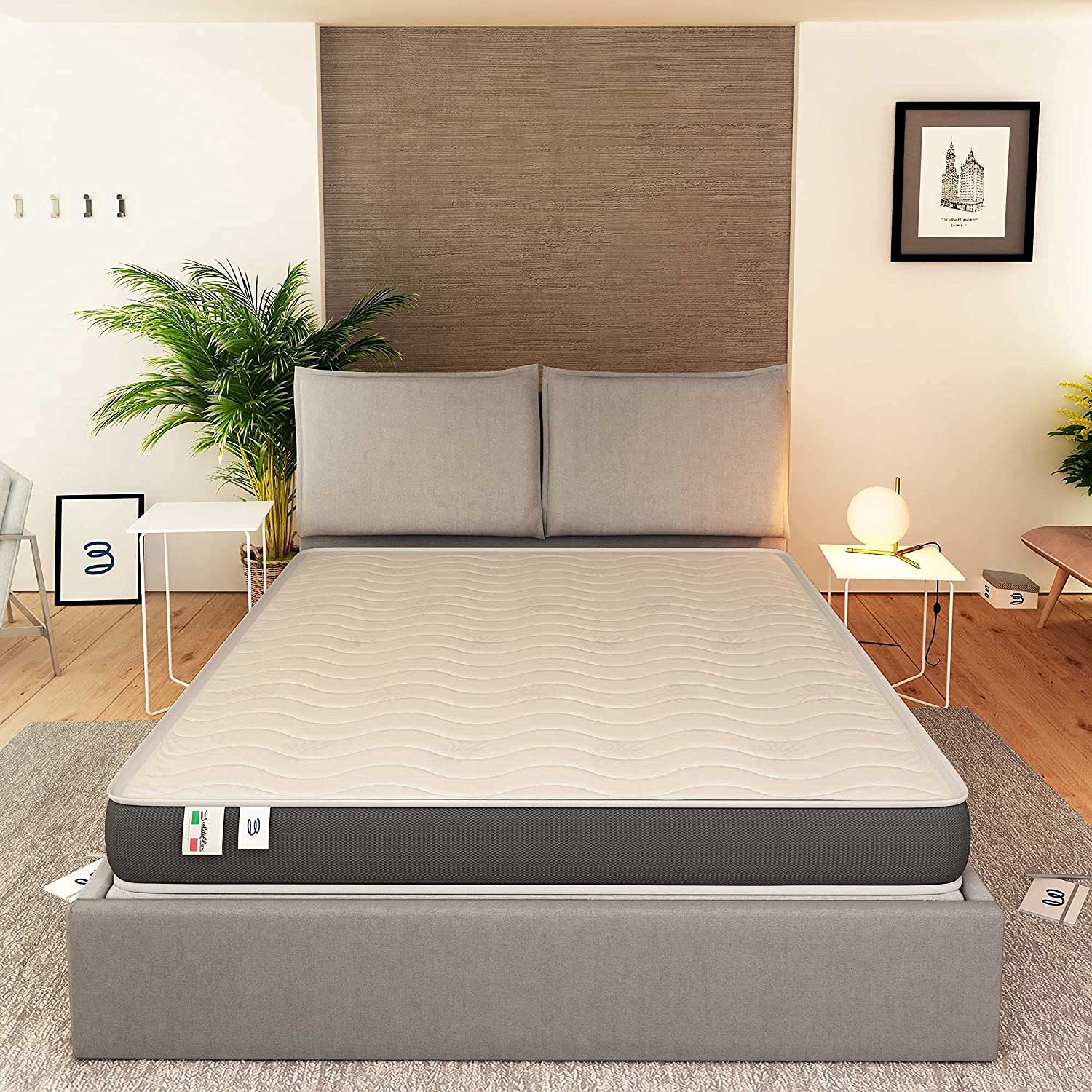 Baldiflex Waterfoam Single Power Mattress with Aloe Vera Cover, 3D Massage Band, Ergonomic, Breathable, Anti-Dust Mite - 70x190cm + Free Pillow - Perfect for Small Spaces, Guest Rooms & Dormitories