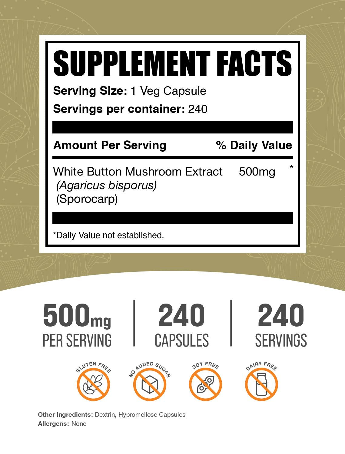 Premium White Button Mushroom Extract Capsules - 100% Organic & Vegan - Supports Immune System & Gut Health - Perfect for Daily Wellness & Immune Boosting Routine