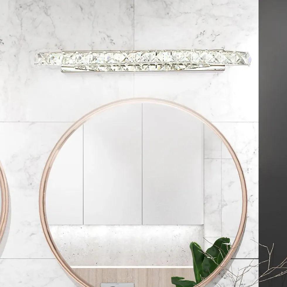 Silver Crystal Linear Bathroom Mirror Lights - Modern LED Vanity Mirror Lighting for Bathroom, Dressing Room & Makeup Area - Energy Efficient Waterproof Mirror Lights for Home Decor