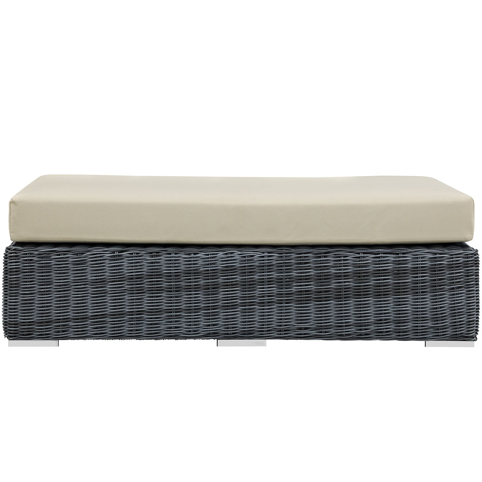 Modway Summon Wicker Rattan Outdoor Ottoman - Waterproof Sunbrella® Fabric, Rectangle Shape in Antique Beige - Perfect for Patio, Poolside & Garden Relaxation