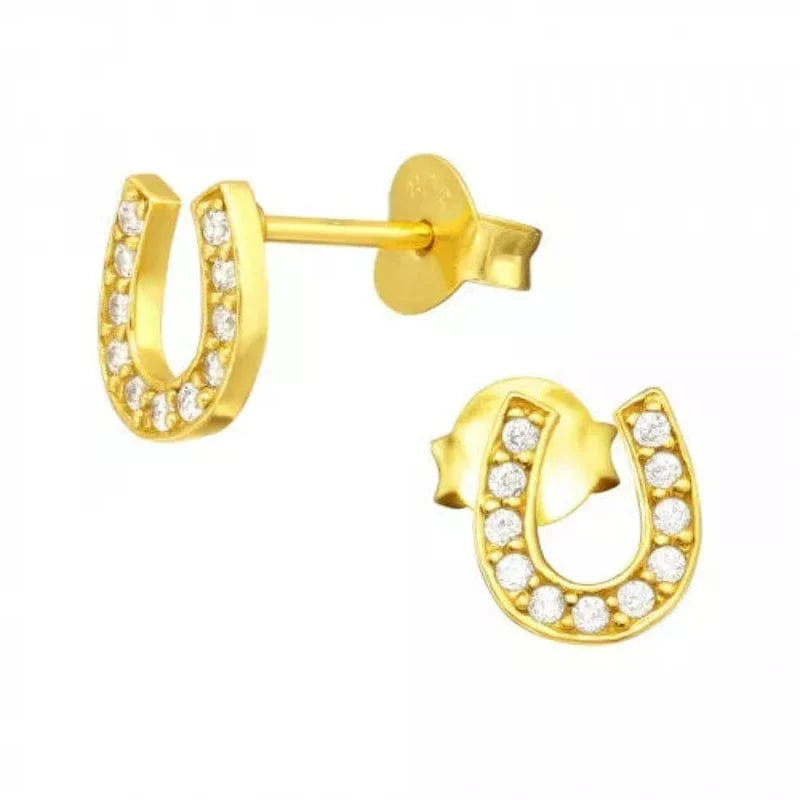 Gold Horseshoe Stud Earrings with Cubic Zirconia - Elegant Lucky Charm Jewelry for Women, Gift for Birthday, Anniversary & Everyday Wear