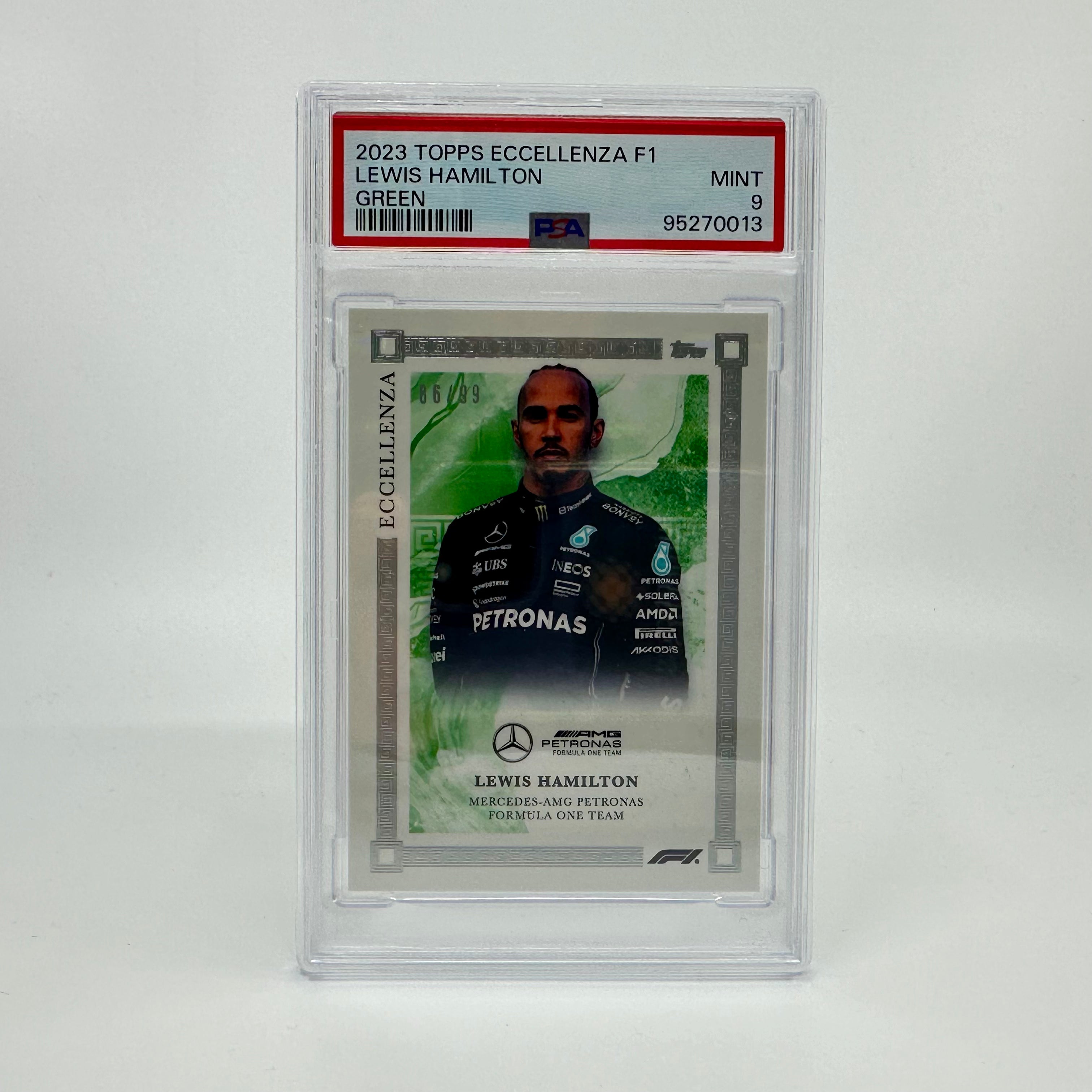 PSA 9 Graded 86/99 Lewis Hamilton Green 2023 Eccellenza Racing Card - Perfect for Collectors, Sports Memorabilia Enthusiasts & F1 Fans Display