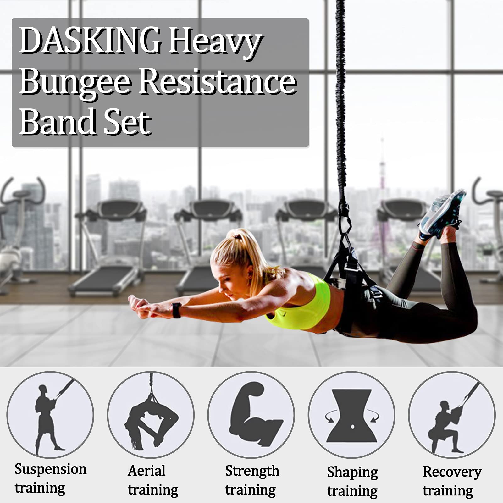 Dasking Heavy Duty Bungee Resistance Band Set - 4D Bungee Cord for Yoga, Dance, Workout & Home Gym Training | Professional Fitness Equipment for Strength Training, Stretching & Aerobic Exercises