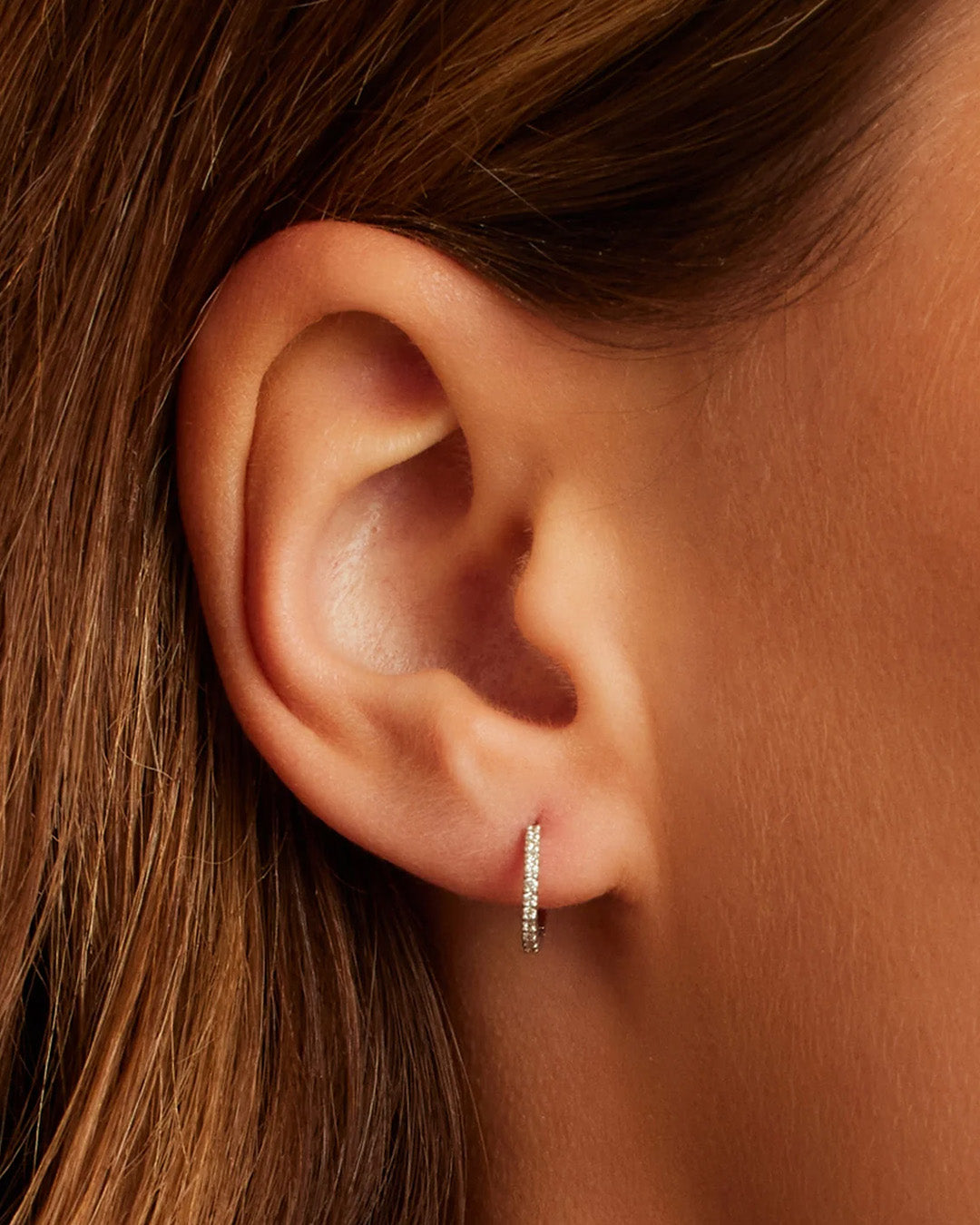 14K White Gold Diamond Pavé Single Huggie Earrings for Women - Elegant Everyday & Party Wear