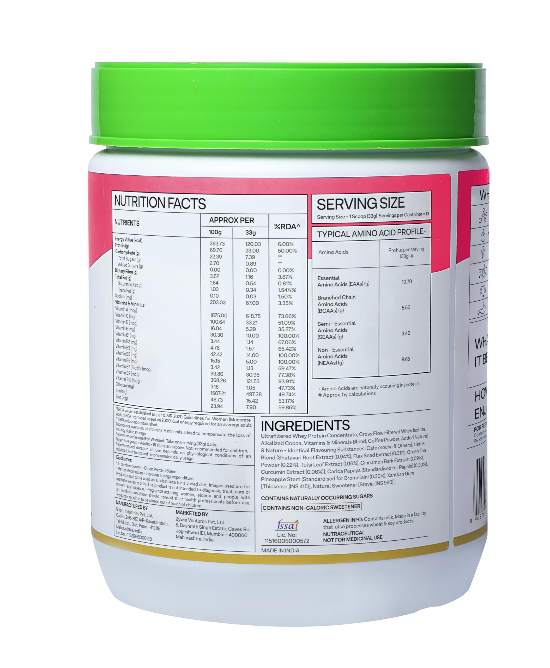 OZiva Women's Protein & Herbs Powder - Cafe Mocha Flavor | Weight Management, Energy Boost & Metabolism Support | Clean Protein with Shatavari & Green Tea Extract | No Added Sugar | 1lb (453g) | Perfect for Post-Workout Recovery & Healthy Lifestyle