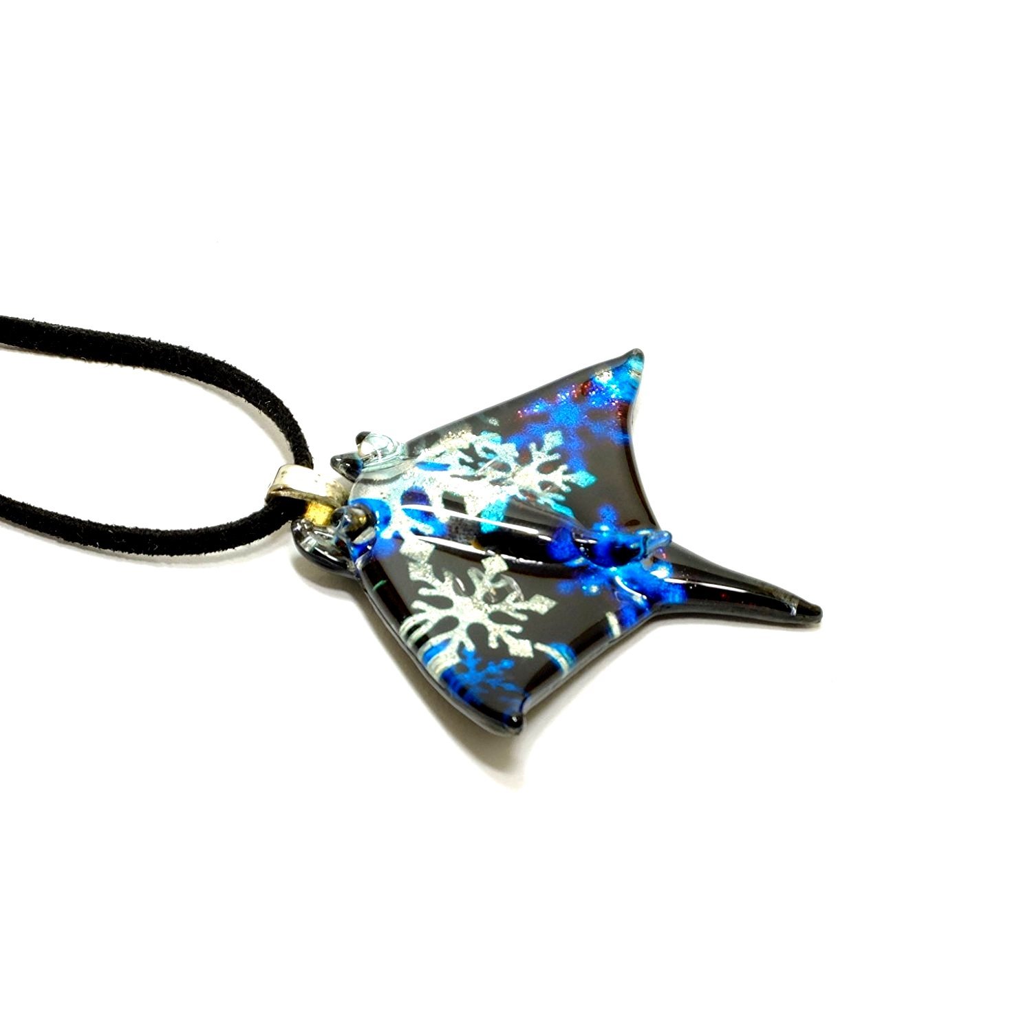 Handmade Manta Ray Glass Pendant Necklace - Ocean Jewelry Gift for Christmas