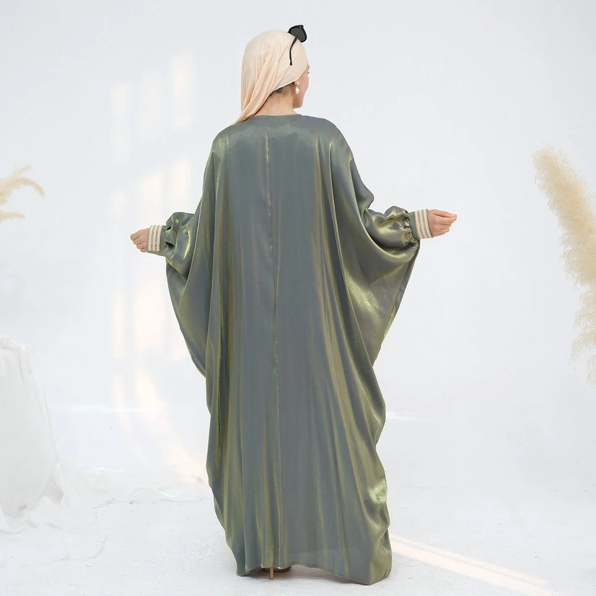 Gleam Cardigan Open Abaya Dress #25848 - Elegant Muslim Women's Long Kimono Cover-Up for Prayer, Home & Special Occasions
