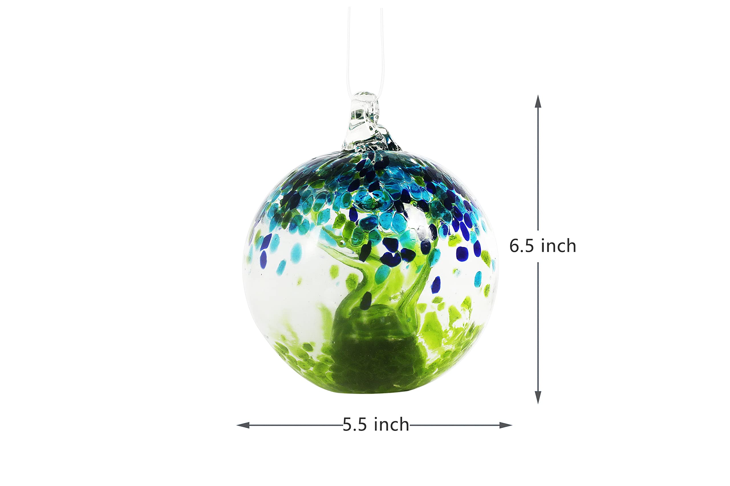 5.5-Inch Solar Powered Hanging Glass Gazing Ball - Outdoor Garden Decor in Green, Aqua & Blue - Perfect for Patio, Yard & Landscape Decoration at Night