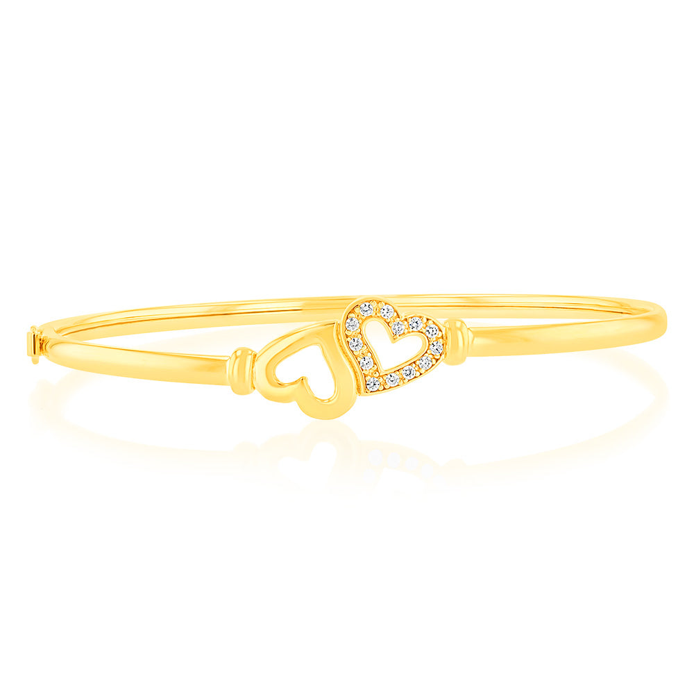 9ct Gold Silver Filled Heart Bangle Bracelet for Women - Elegant & Dainty Jewelry Gift for Valentine's Day, Anniversary or Special Occasions