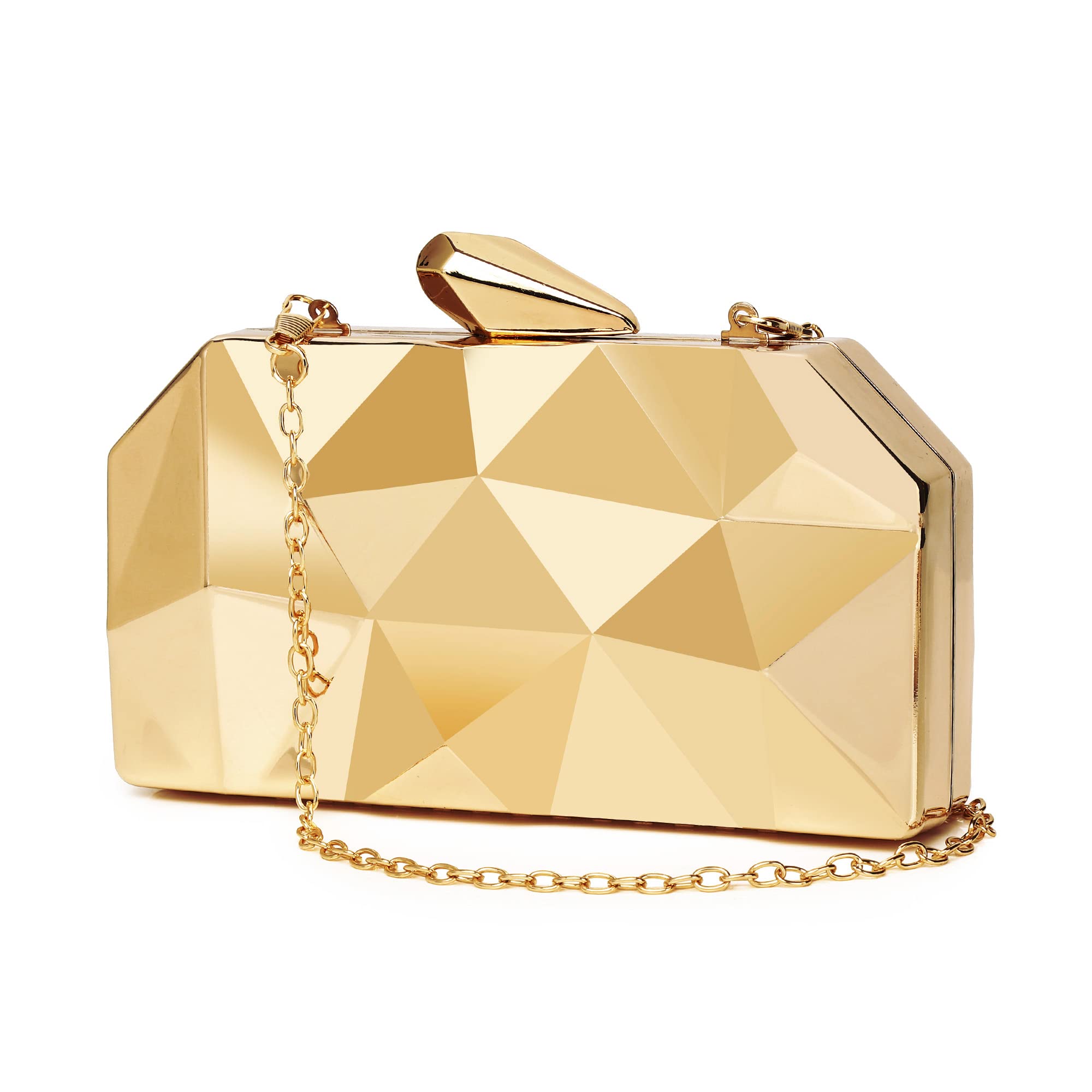 Elegant Gold Geometric Evening Clutch Purse for Women - Metallic Wedding Party Formal Handbag - Perfect for Prom, Gala & Special Occasions