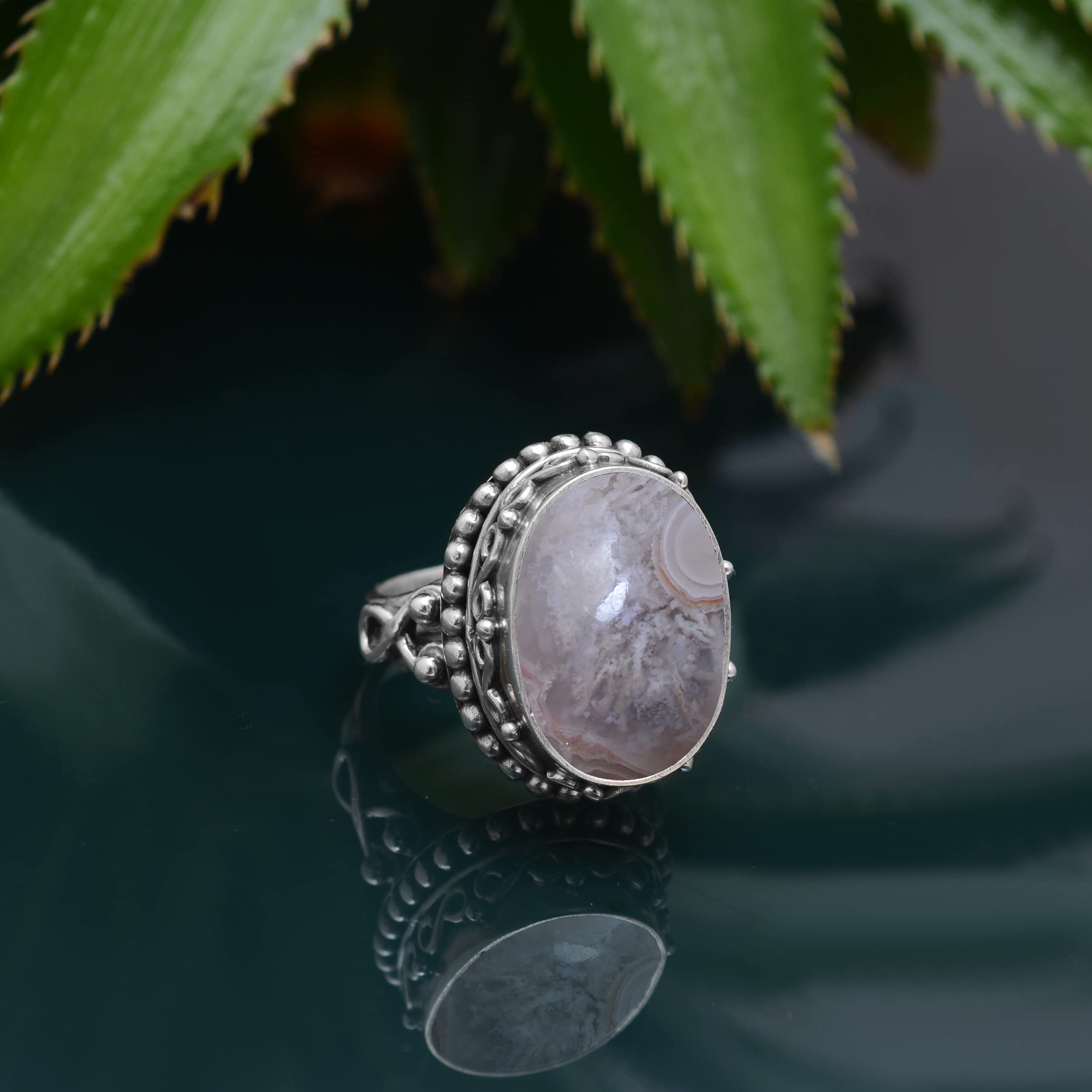 Veracity Jewelry 925 Sterling Silver Crazy Lace Agate Ring for Women - Natural Brown White Gemstone Healing Meditation Jewelry (VSR-320) - Perfect for Yoga, Spiritual Practice & Everyday Elegant Wear