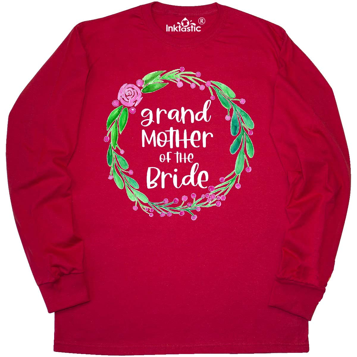 Inktastic Grandmother of The Bride Rose Wreath Long Sleeve T-Shirt - Comfortable Wedding Party Apparel for Grandmothers, Mothers & Special Guests - Perfect for Bridal Showers, Rehearsal Dinners & Family Photos