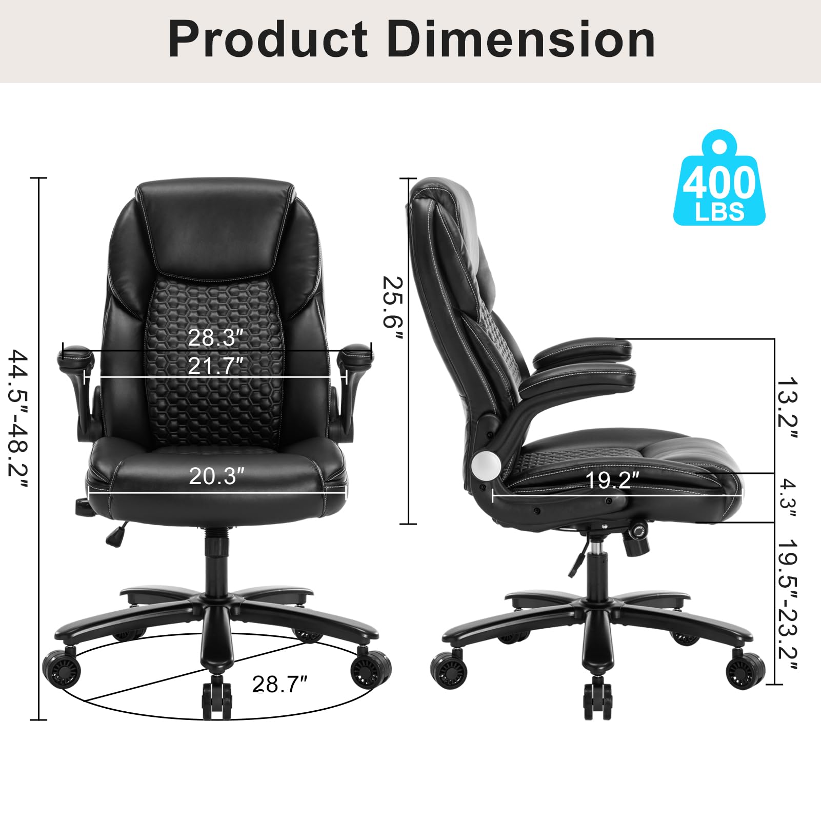 Ergonomic Office Chair with Adjustable Lumbar Support - PU Leather Executive Computer Desk Chair for Home Office, Gaming & Study - Swivel Rolling Chair with Tilt Lock - Black (Perfect for Remote Work, Online Classes & Long Gaming Sessions)