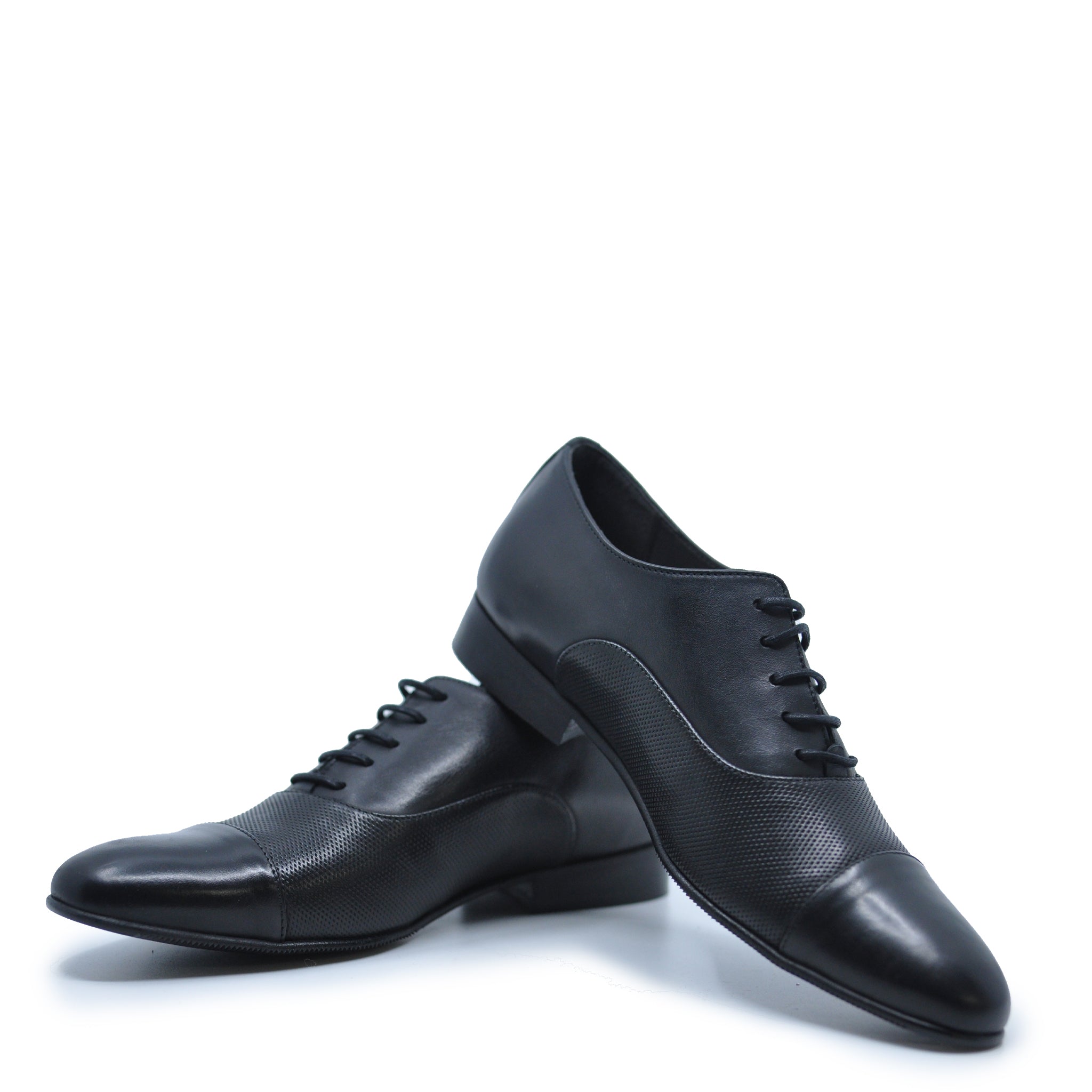 Men's Atlanta Moccasin Black Textured Leather Contrast Lace-Up Shoes - Casual Comfort for Everyday Wear & Outdoor Adventures