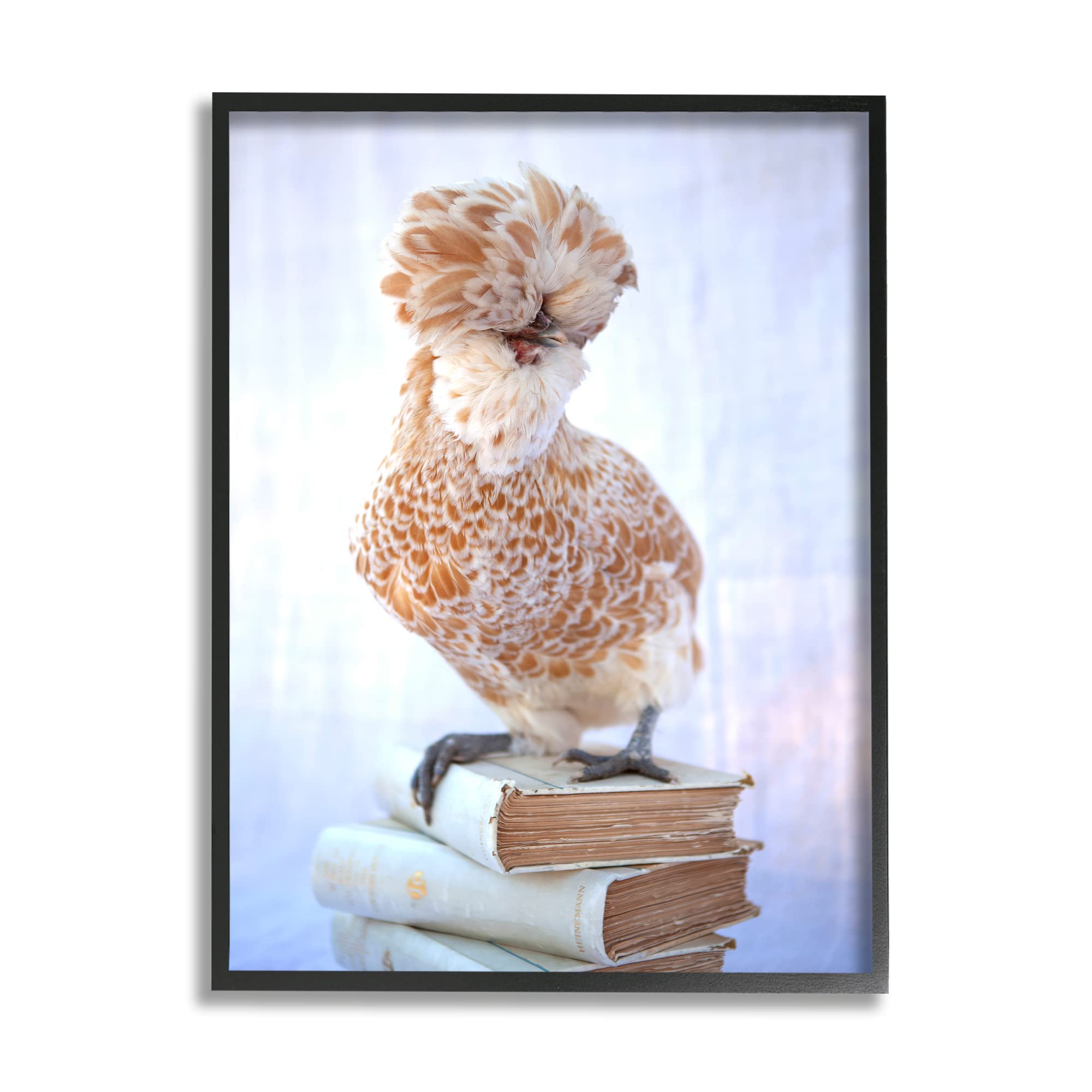 Stupell Industries Polish Bouffant Crest Bird Elegant Intellectual Bookstack Wall Art - Home Office Decor by Tania Soderman - Perfect for Living Room, Bedroom & Study Spaces