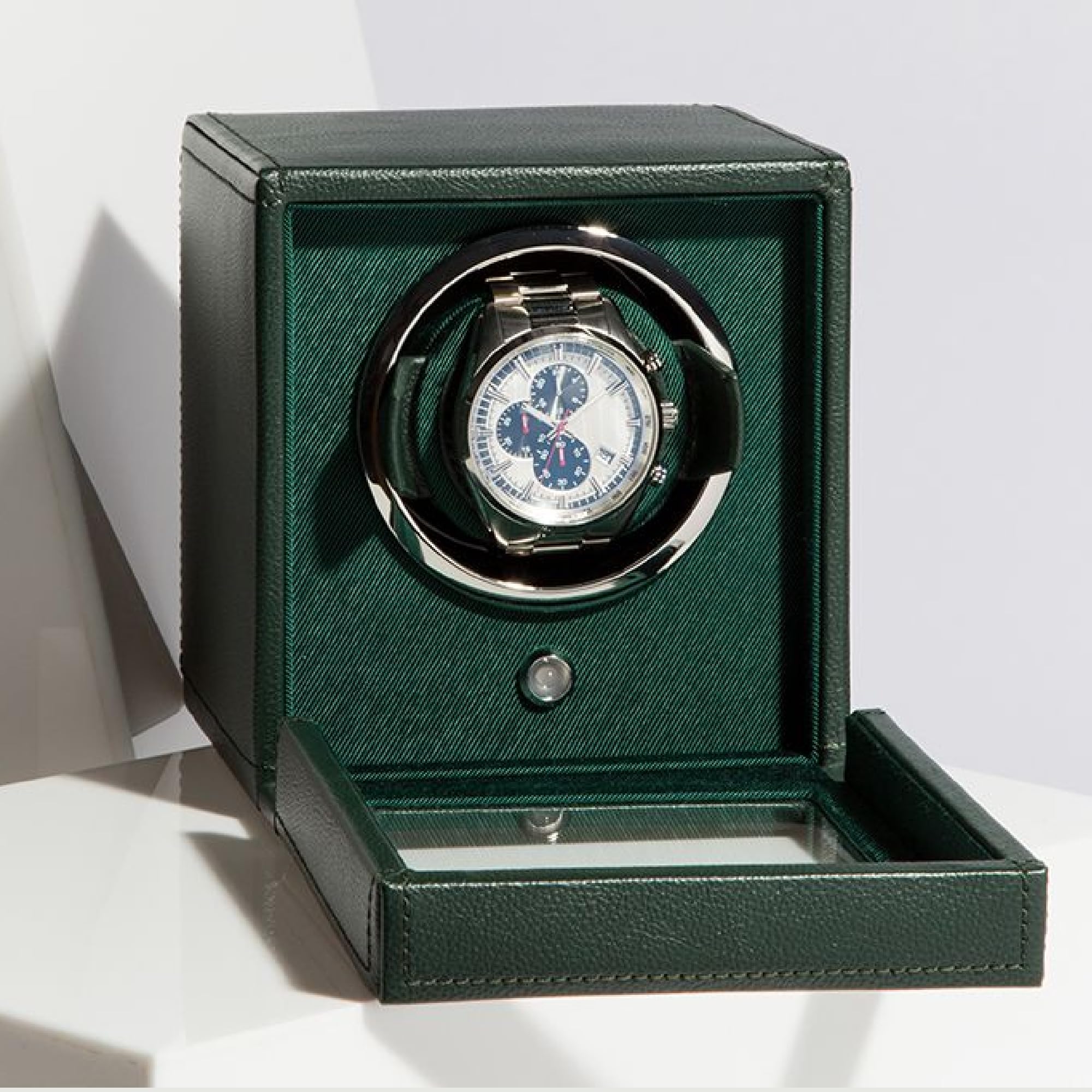 Premium Wolf Cub Single Watch Winder with Glass Cover - Automatic Watch Storage & Display Case for Luxury Timepieces - Perfect for Home, Office, or Travel Use