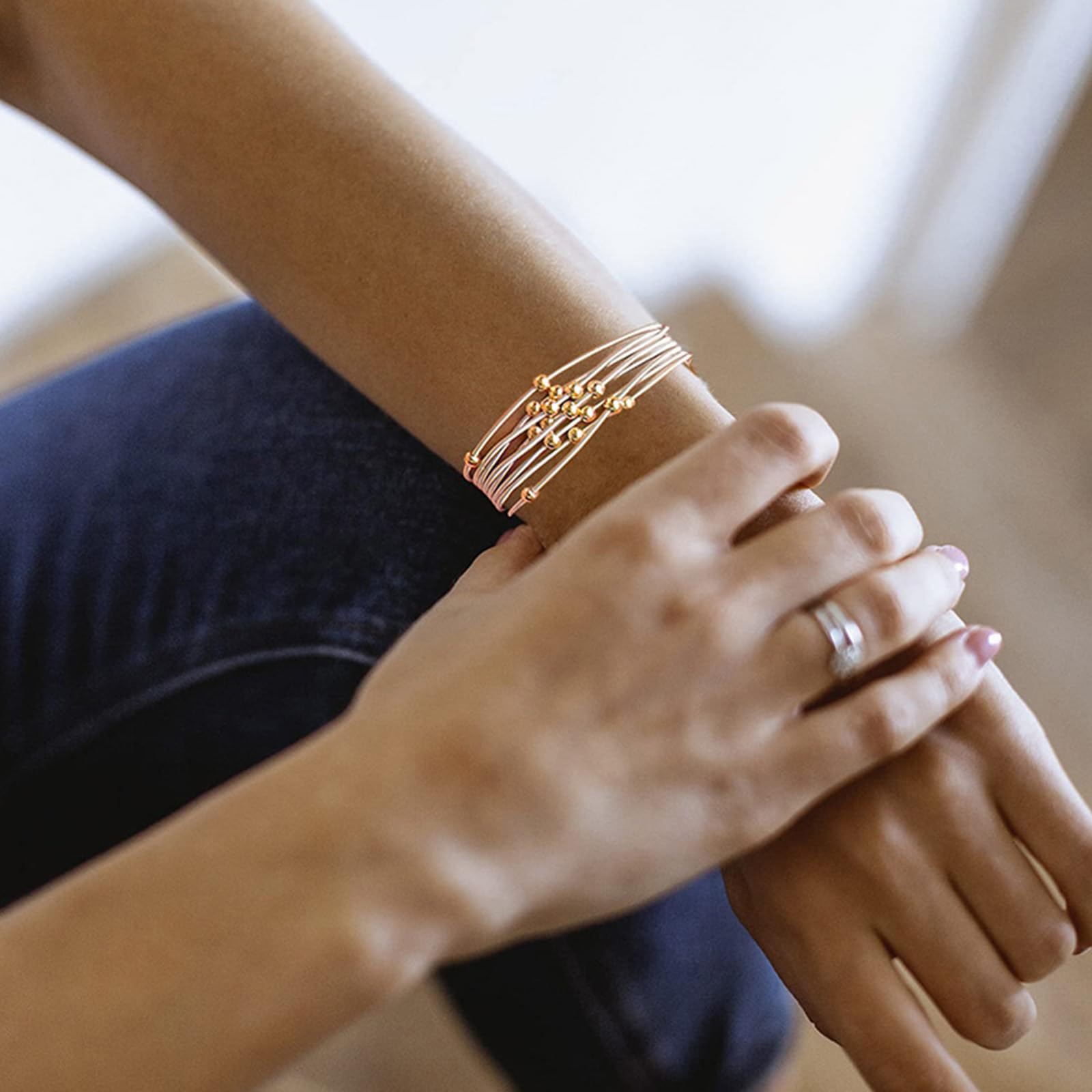 Stylish Guitar String Bracelets for Women - Boho Stackable Link Bracelet Set in Gold Strands | Perfect for Music Lovers, Festival Wear & Layered Jewelry Looks