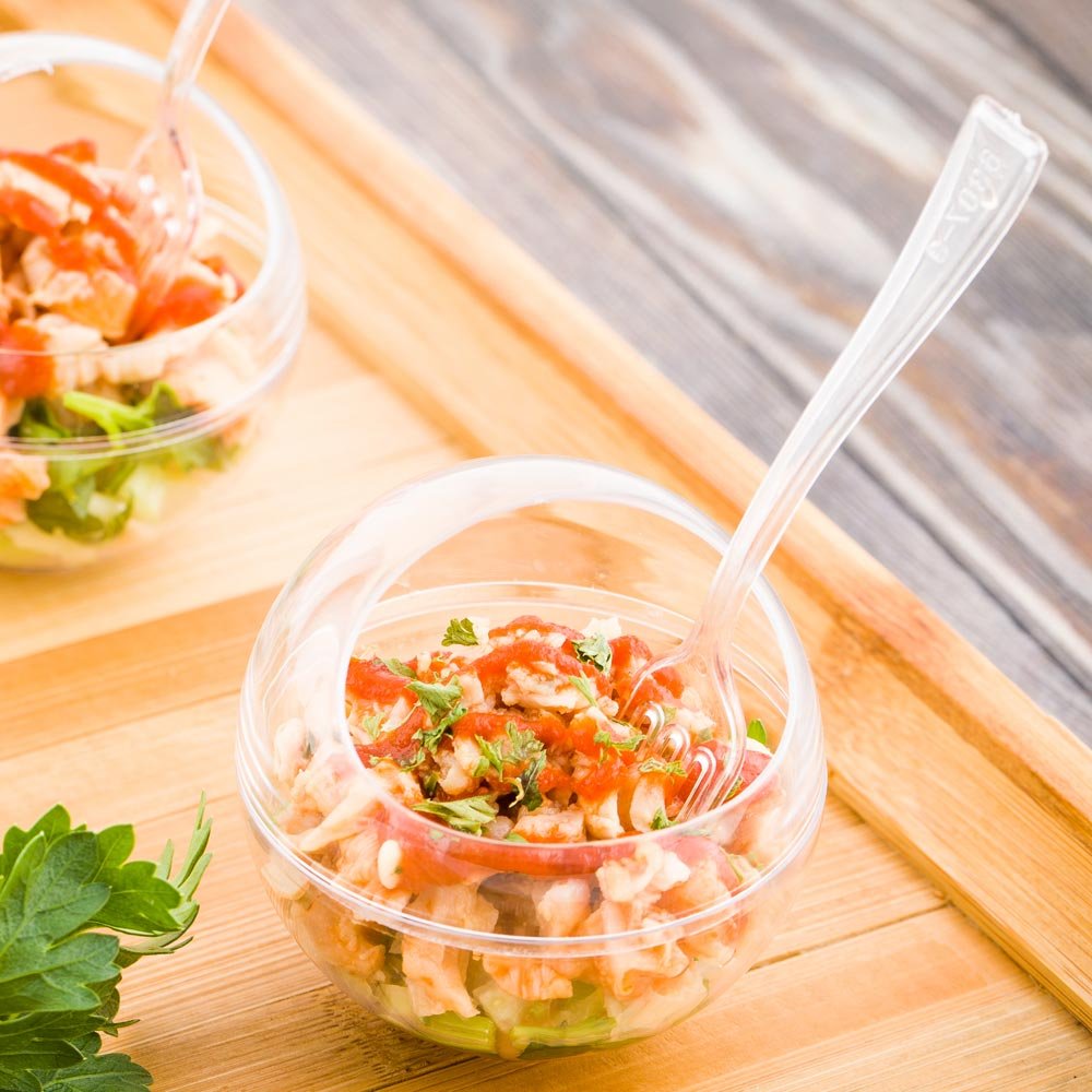 Restaurantware 3oz Clear Plastic Dessert Cups with Dome Lids - 100-Pack Sphere Shaped Tasting Containers for Appetizers, Samples & Snacks | Reusable & Recyclable | Perfect for Catering, Parties & Food Sampling Events
