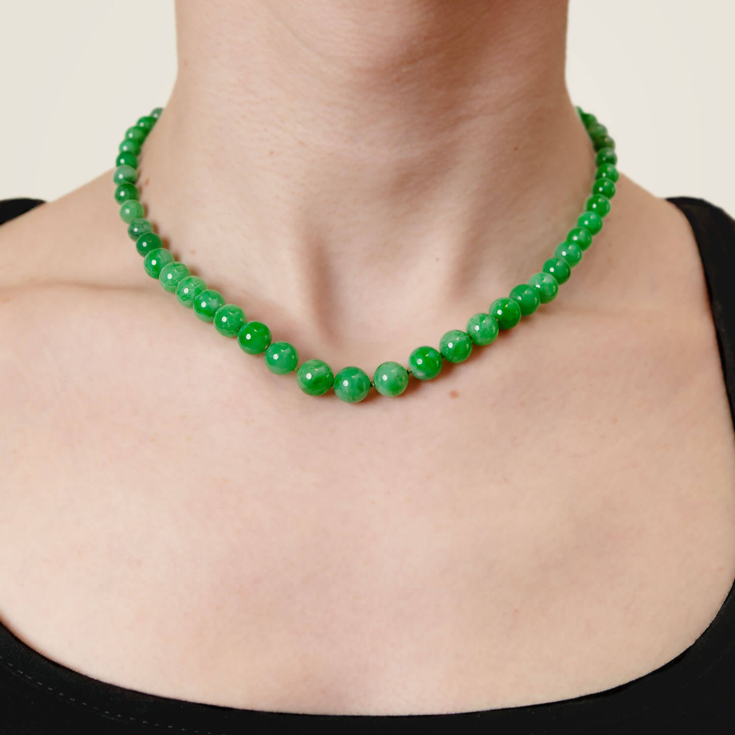 Victorian Style 14k Gold & Stainless Steel Jadeite Bead Necklace with Diamond Eye Clasp - Elegant Jewelry for Women, Perfect for Weddings, Parties & Special Occasions