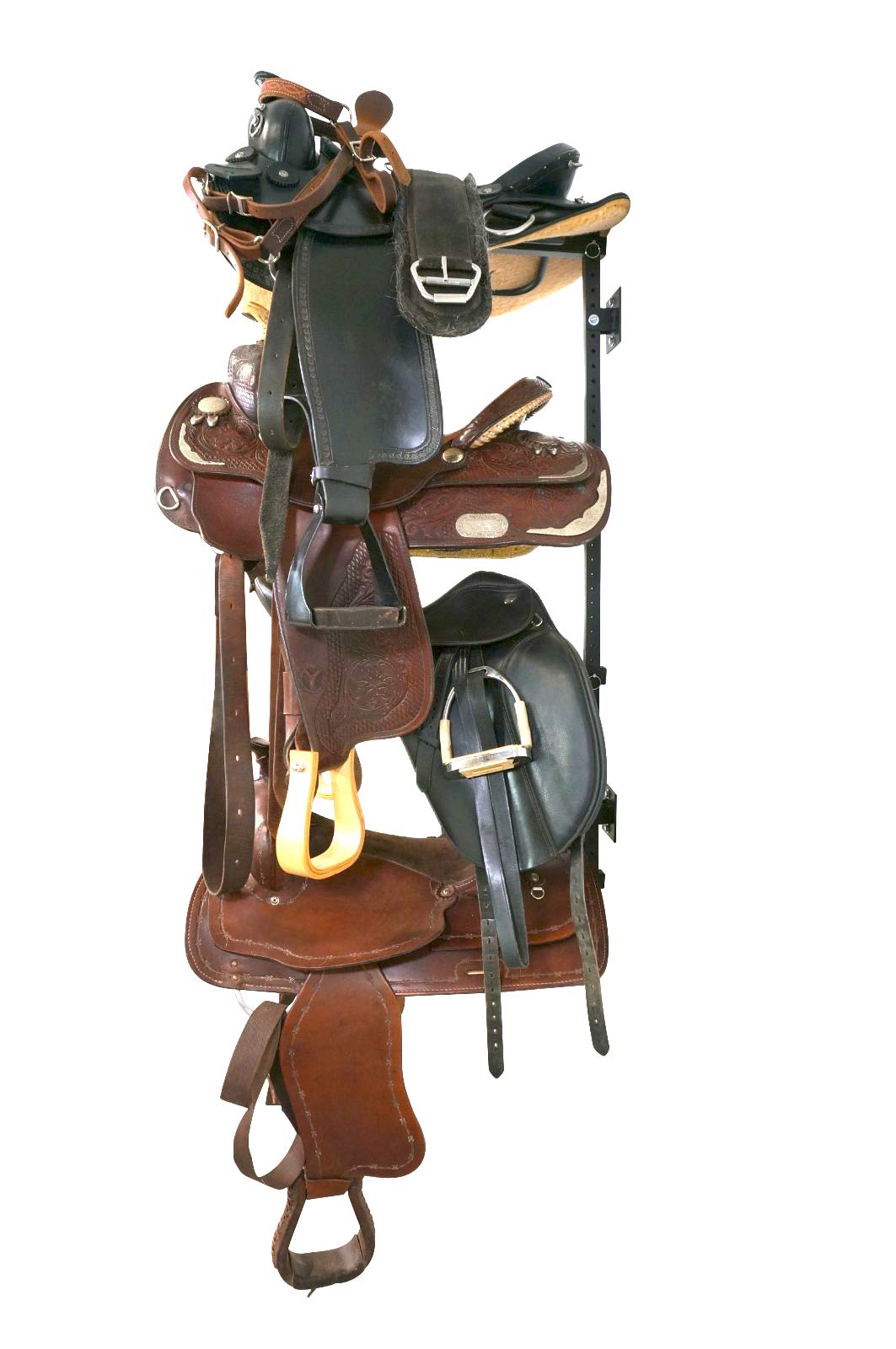 StoreYourBoard Wall Mounted Horse Saddle Storage Rack - Heavy Duty Equestrian Saddle Holder for Western & English Saddles (Holds 4 Saddles) - Perfect for Barn, Stable & Riding School Organization