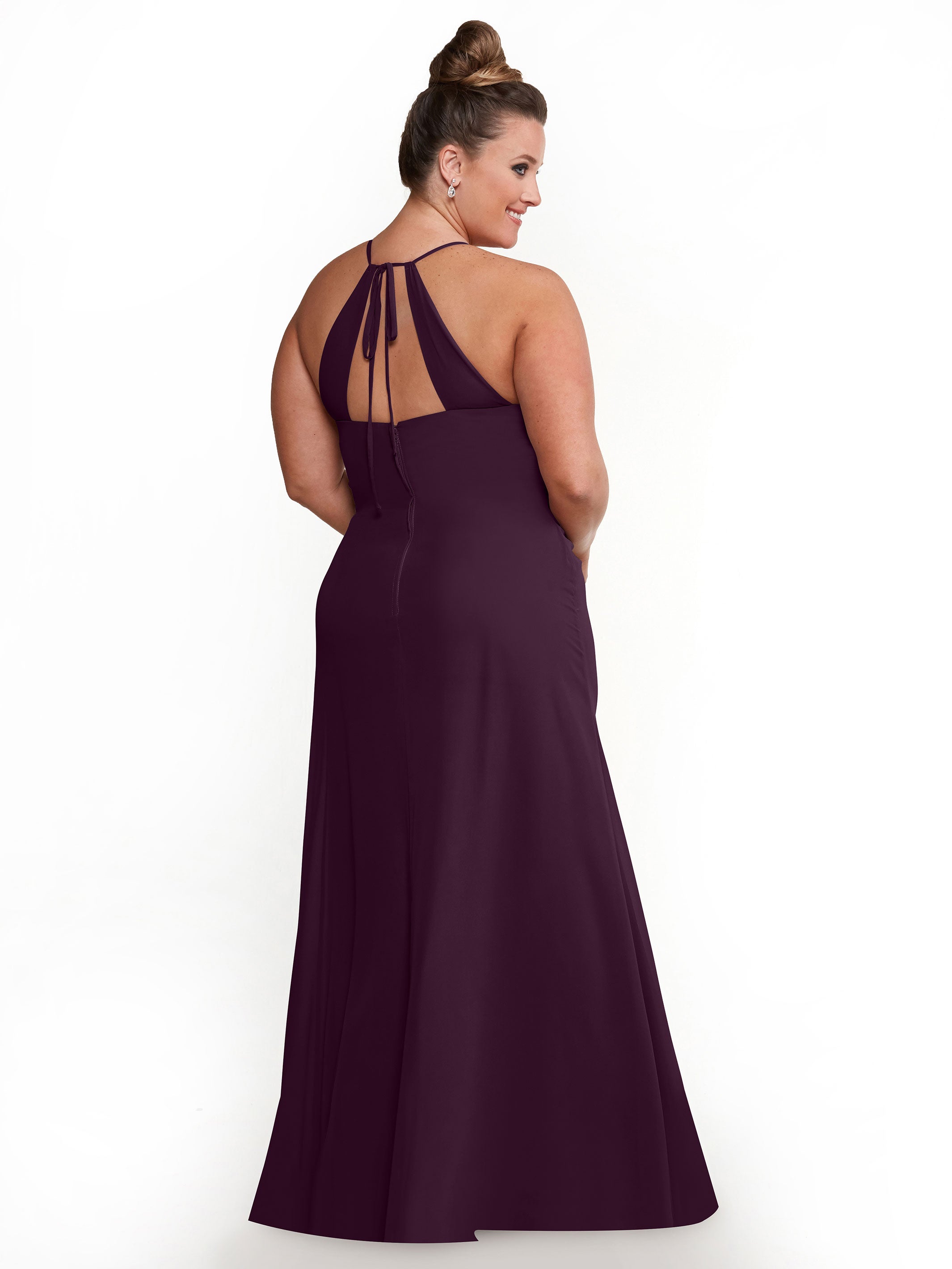 Elegant A-Line Chiffon Bridesmaid Dress with Keyhole Halter Neckline - Perfect for Weddings, Formal Events & Special Occasions