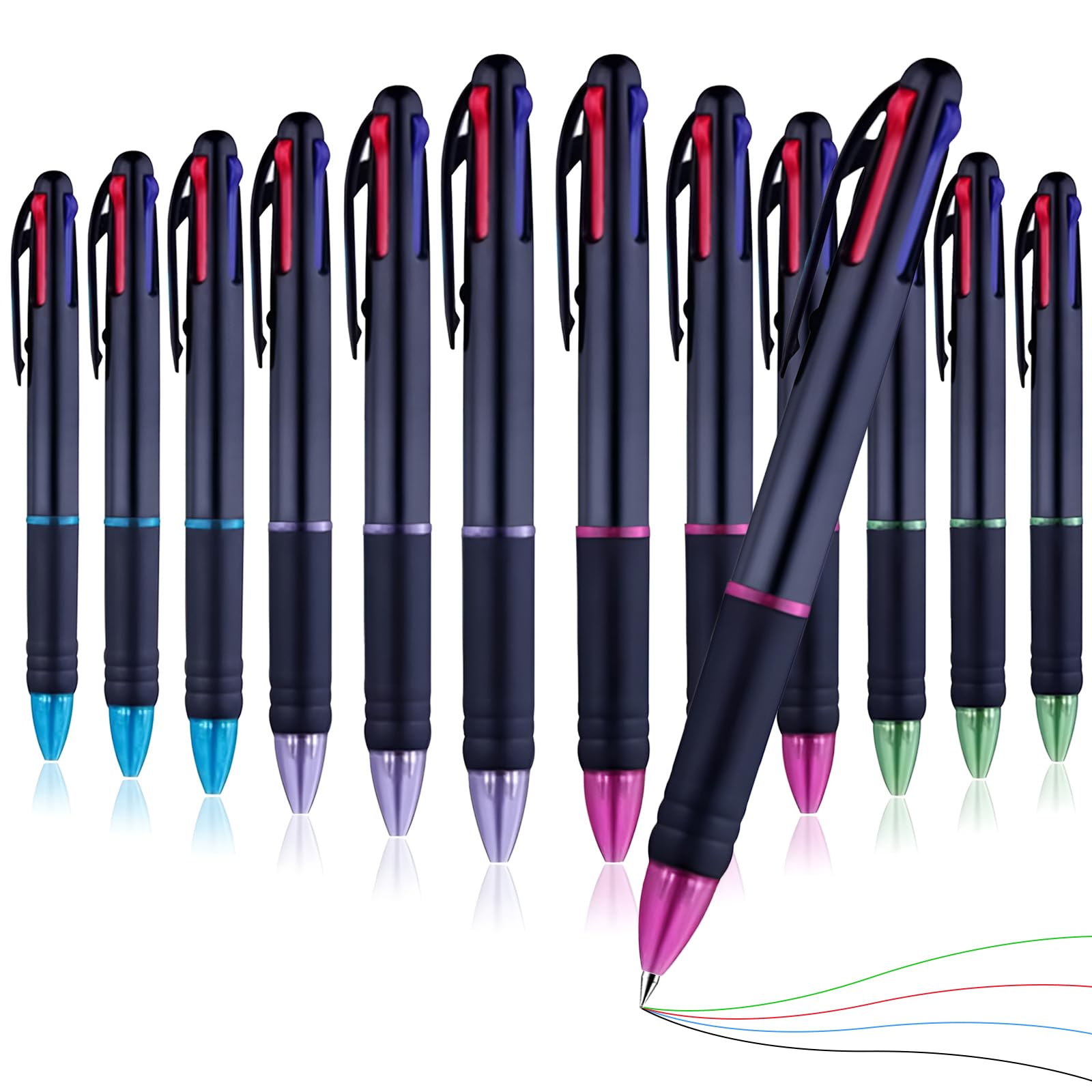 12-Pack 4-in-1 Multicolor Retractable Ballpoint Pens - 0.7mm Fine Point Writing Pens for School, Office & Journaling - Perfect Organizing Supplies & Kids Gift (Blue, Black, Red, Green) - Great for Note Taking, Planner Writing & Study Organization