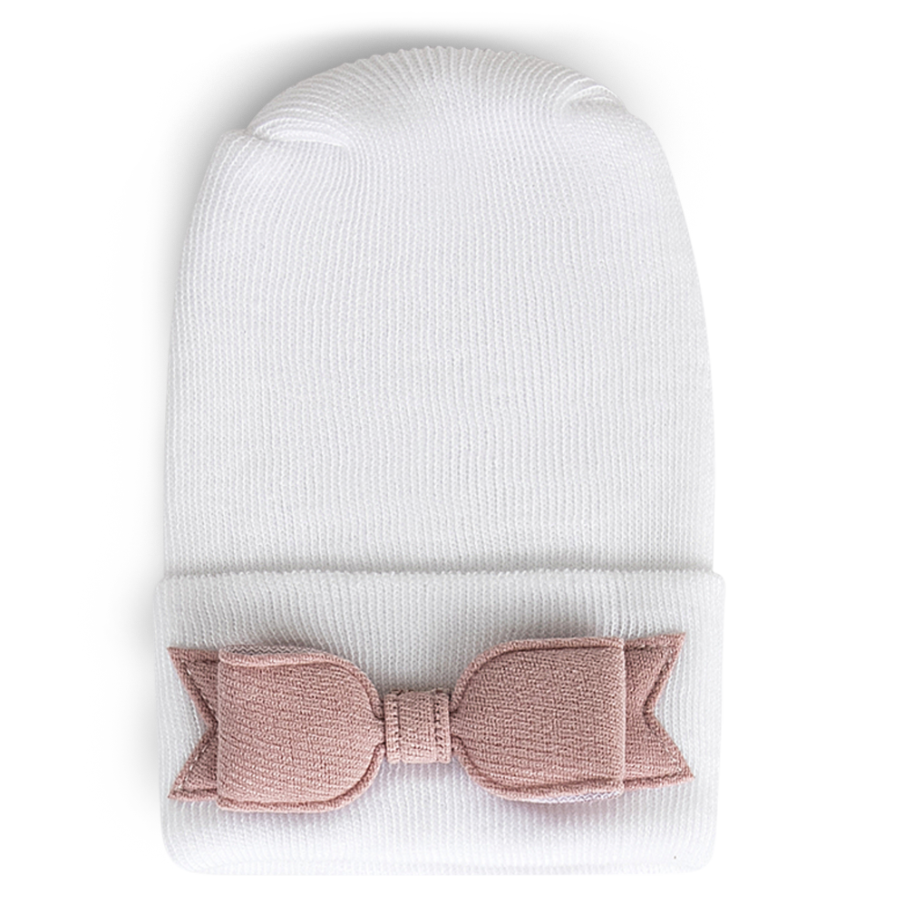Adorable Baby Hospital Hat with Linen Rose Bow - Newborn Photoshoot, Baby Shower Gift, First Outfit Accessory for Girls & Boys - Perfect for Birth Announcements & Special Occasions