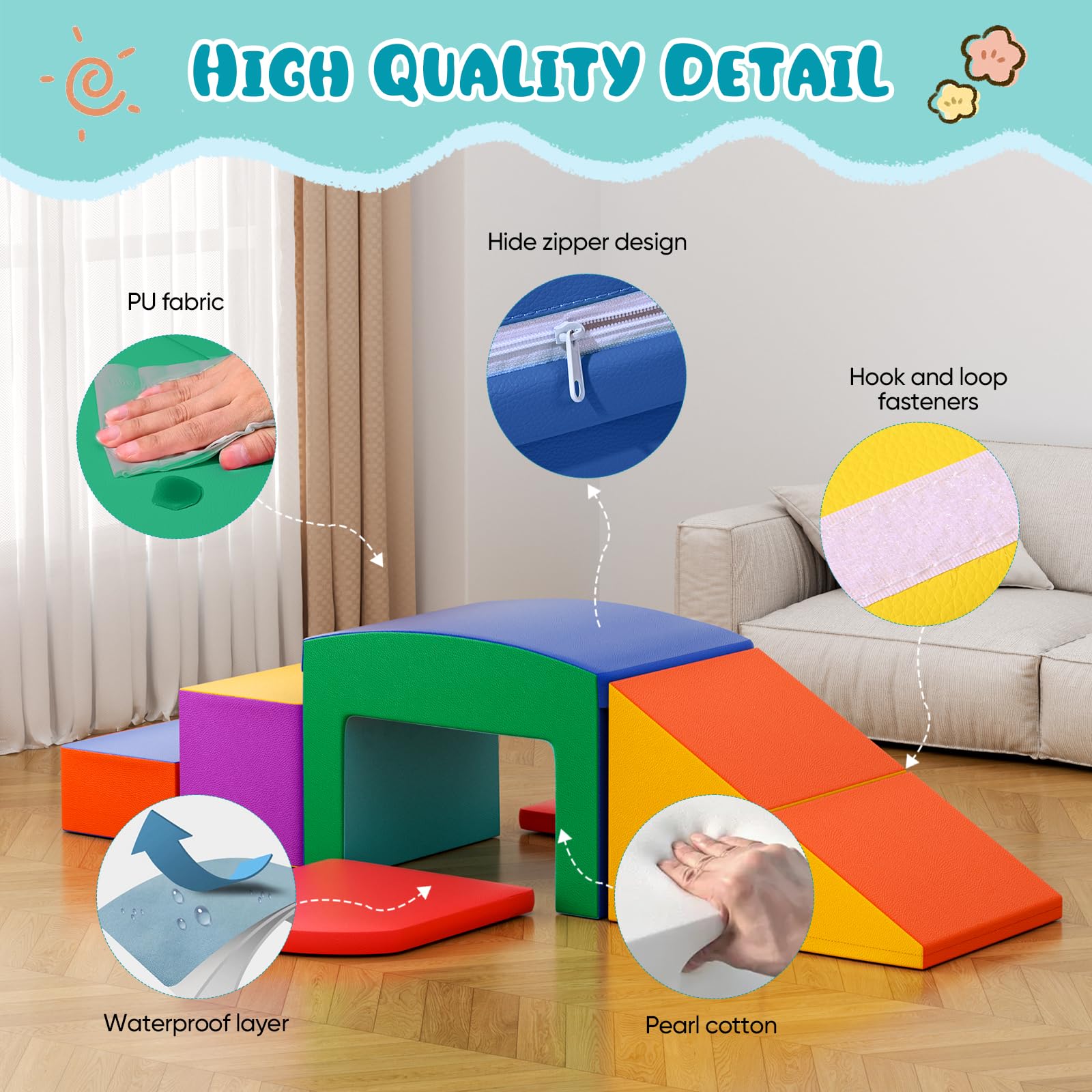 Lischwert Soft Foam Toddler Climbing Toys Set - 6-Piece Indoor Play Gym with Slide, Stairs & Ramp - Safe Kids Climbing Equipment for Toddlers & Children - Perfect for Playrooms, Daycares & Home Use (Colorful)