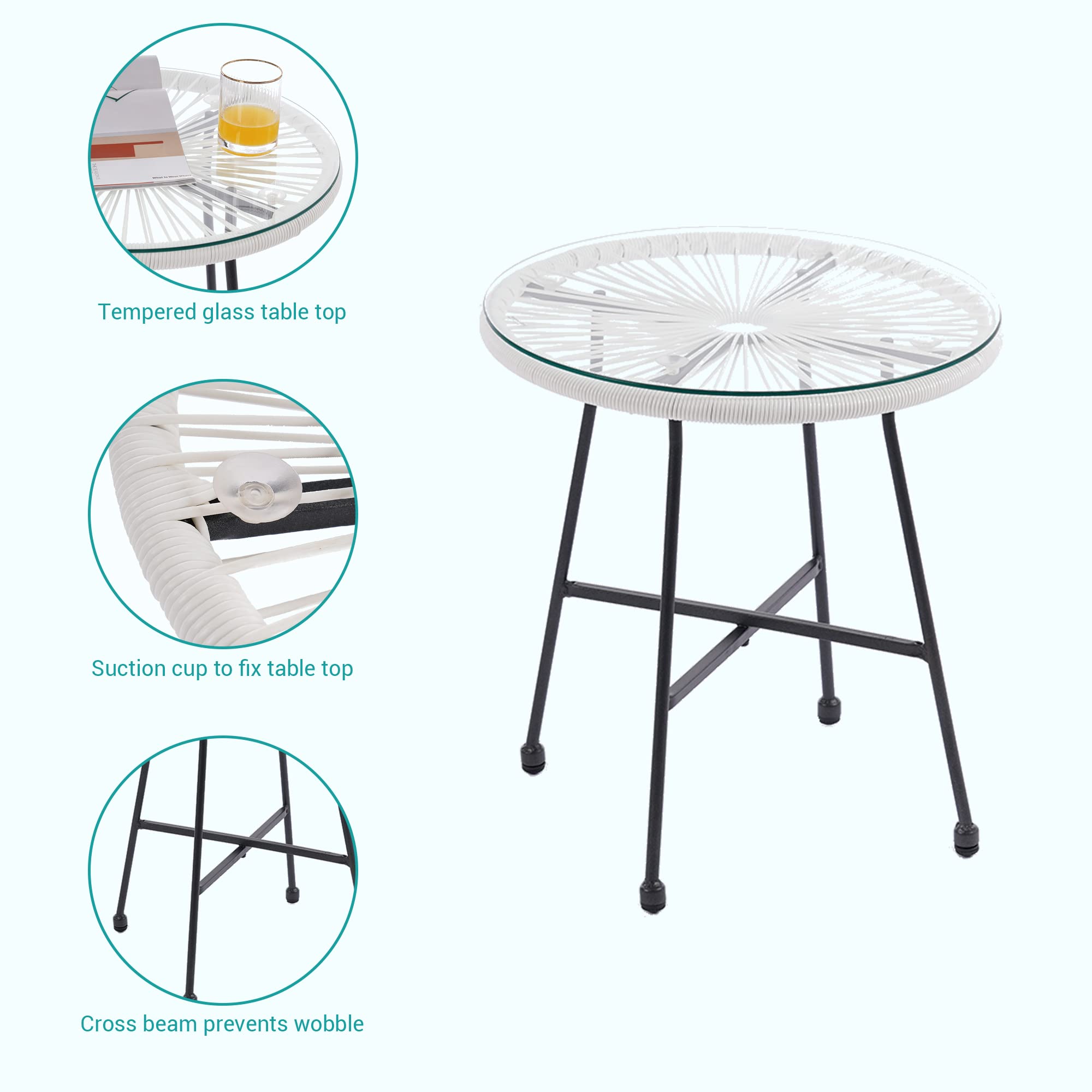 3-Piece Patio Furniture Set - Acapulco Chair with Tempered Glass Table & 2 Chairs, Waterproof Wicker Outdoor Seating for Garden, Balcony, Poolside (White) - Perfect for Relaxing, Entertaining & Sunbathing