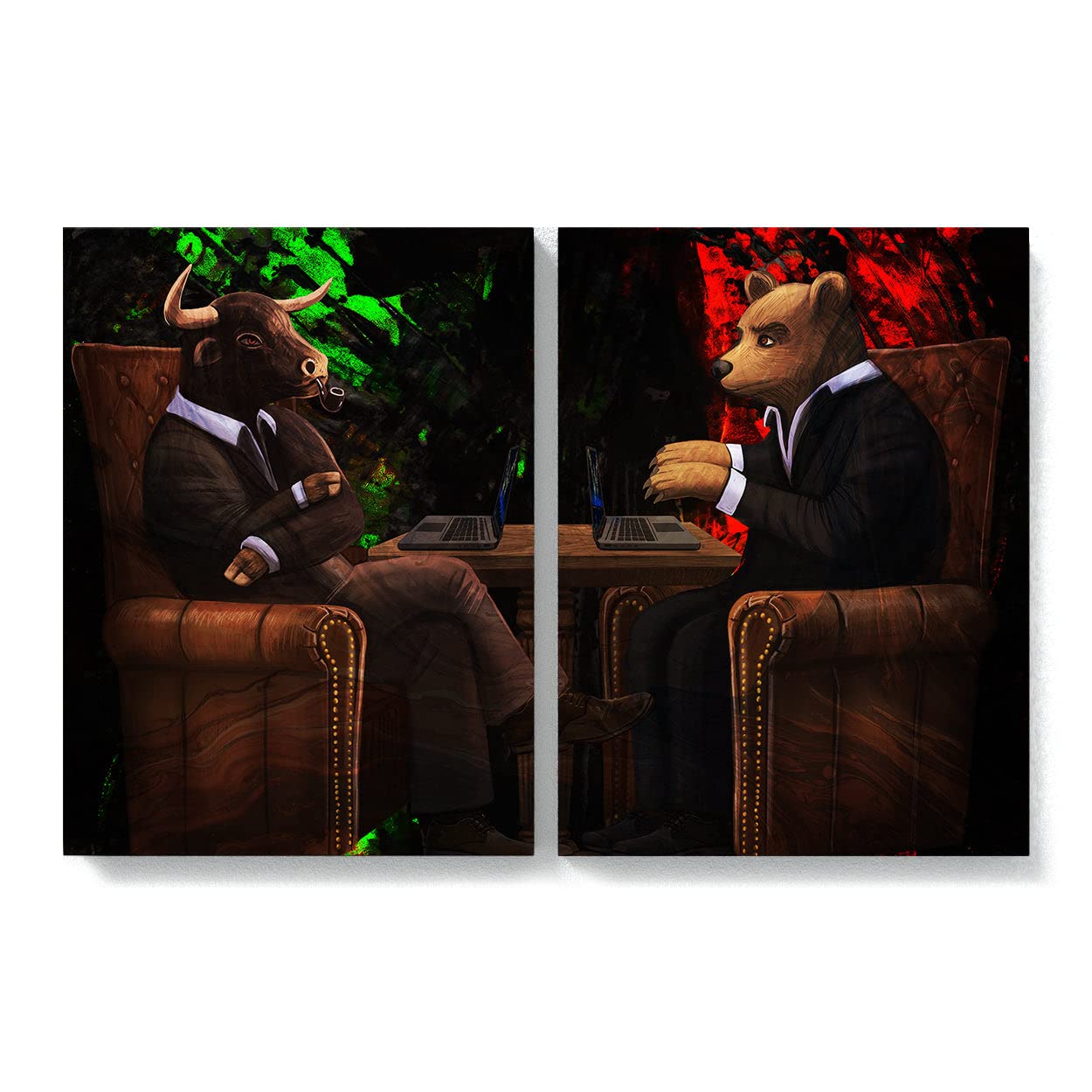 Bull & Bear Stock Market Canvas Wall Art - Financial Trader Office & Home Decor Print Poster Painting 18x24 Inches | Perfect for Trading Rooms, Offices & Modern Home Decor