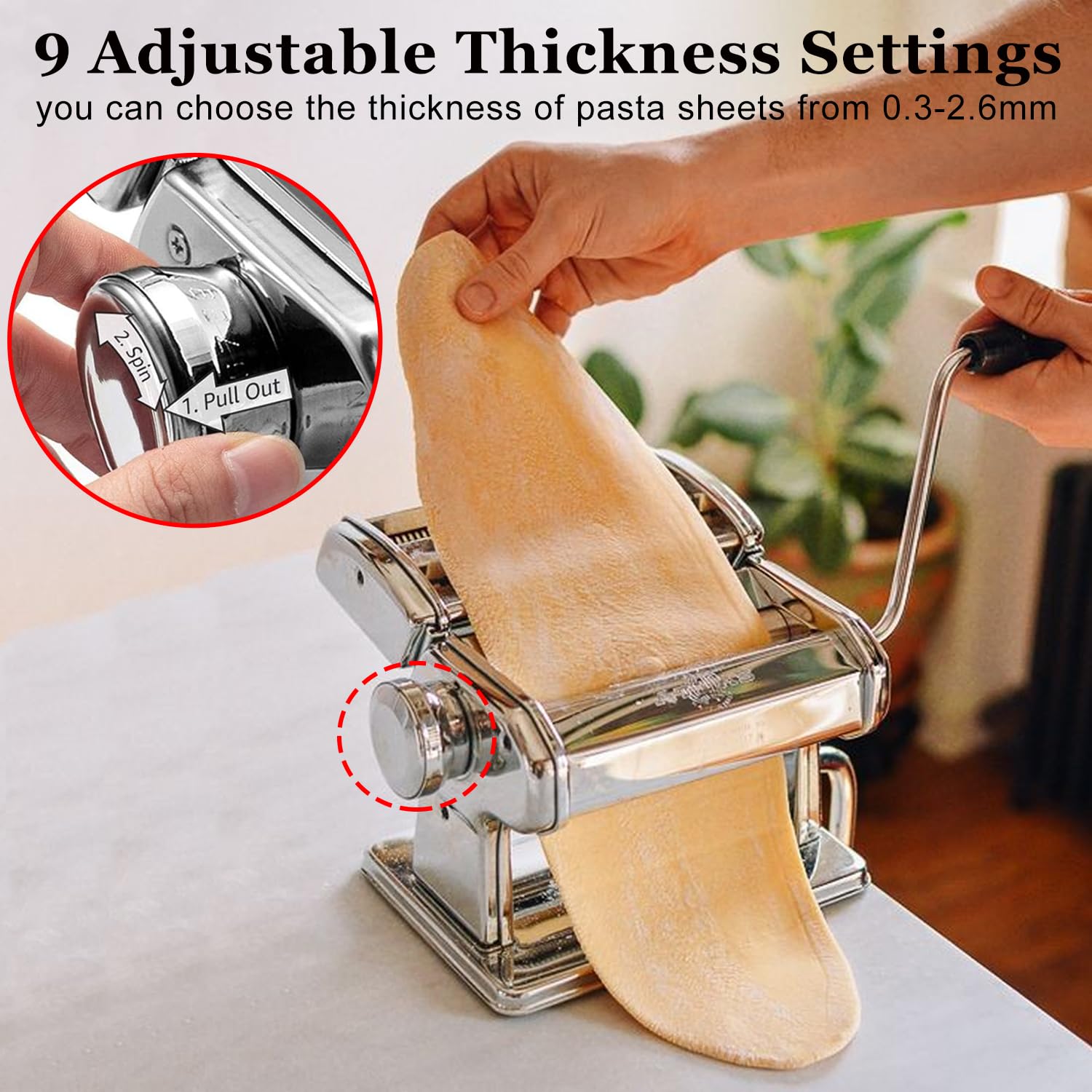 Premium Manual Pasta Maker Machine - 9 Adjustable Thickness Settings, Stainless Steel Noodle Maker with Rollers & Cutter for Homemade Pasta, Spaghetti, Fettuccine, Lasagna | Perfect for Italian Cooking, Family Kitchen & Restaurant Use