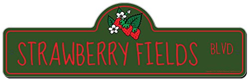 Strawberry Fields Street Sign - Indoor/Outdoor Metal Wall Art Decor for Home, Office, Garage, Bedroom - Funny Personalized Gift for Beatles Fans - Perfect for Music Lovers' Rooms, Man Caves & Themed Parties