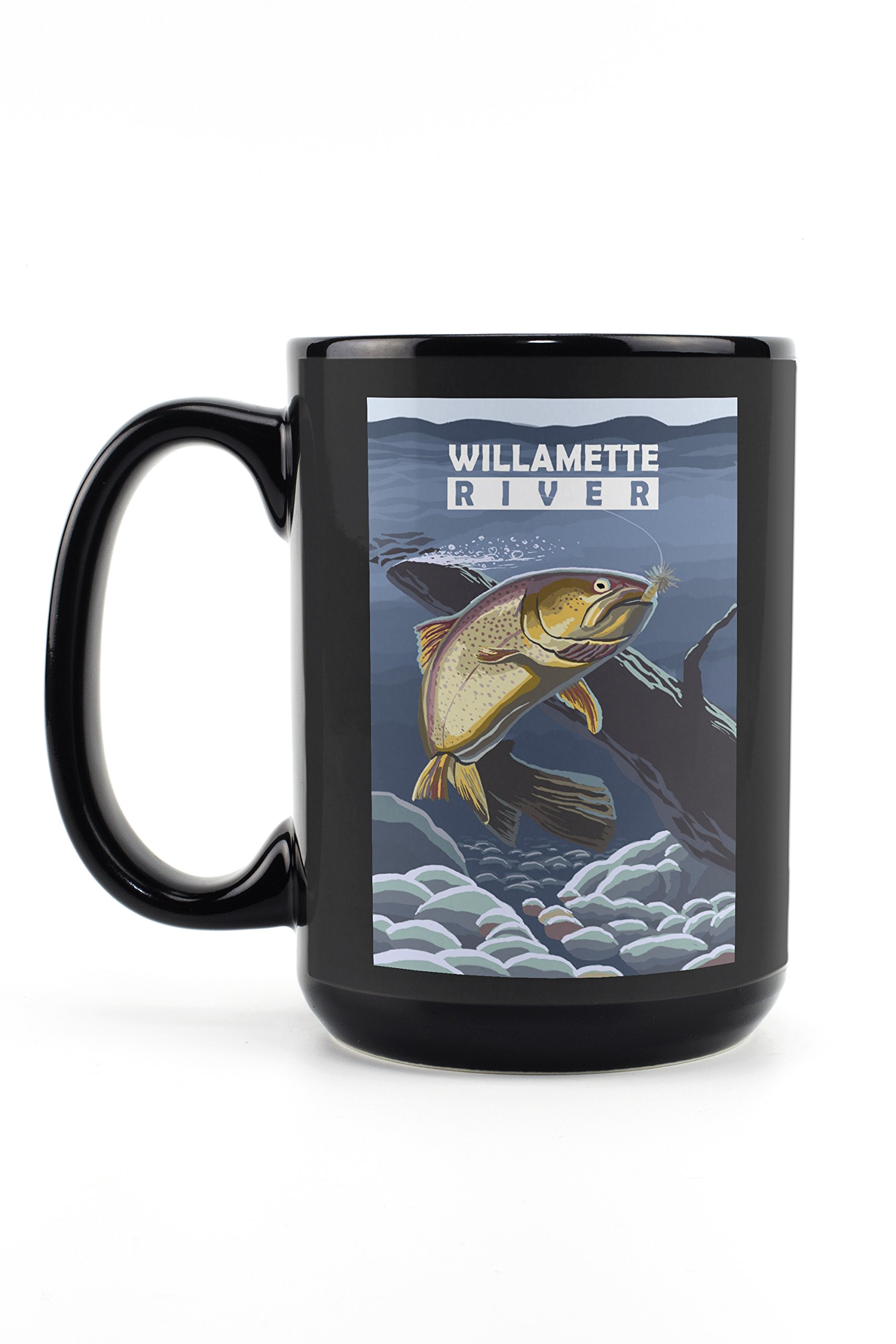 Willamette River Oregon Cutthroat Trout 15oz Black Ceramic Coffee Mug - Microwave & Dishwasher Safe - Perfect for Camping, Office & Home Use
