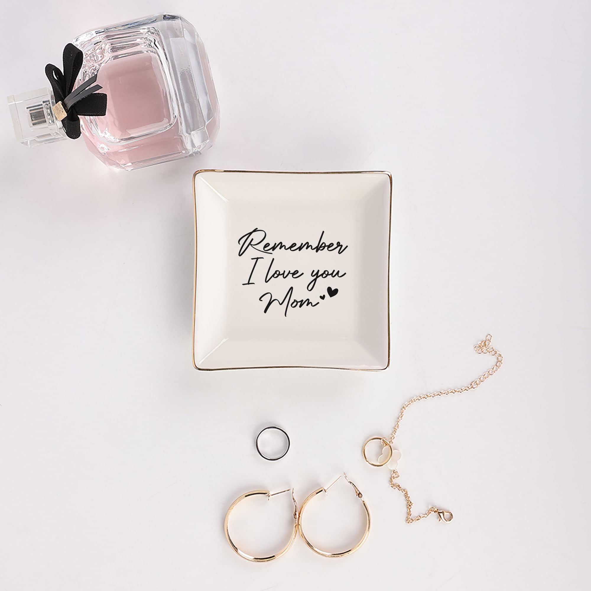Remember I Love You Mom Ceramic Jewelry Tray - Heartfelt Birthday Gift for Mom from Daughter & Son | Mother's Day Present for Women | Perfect for Jewelry Storage, Vanity Decor & Keepsake Display